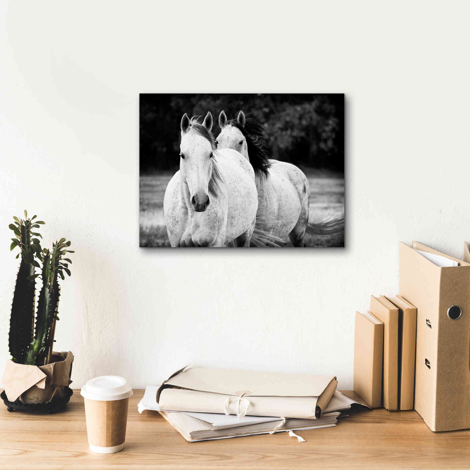 'Two Wild Horses BW' by Debra Van Swearingen, Canvas Wall Art,16 x 12
