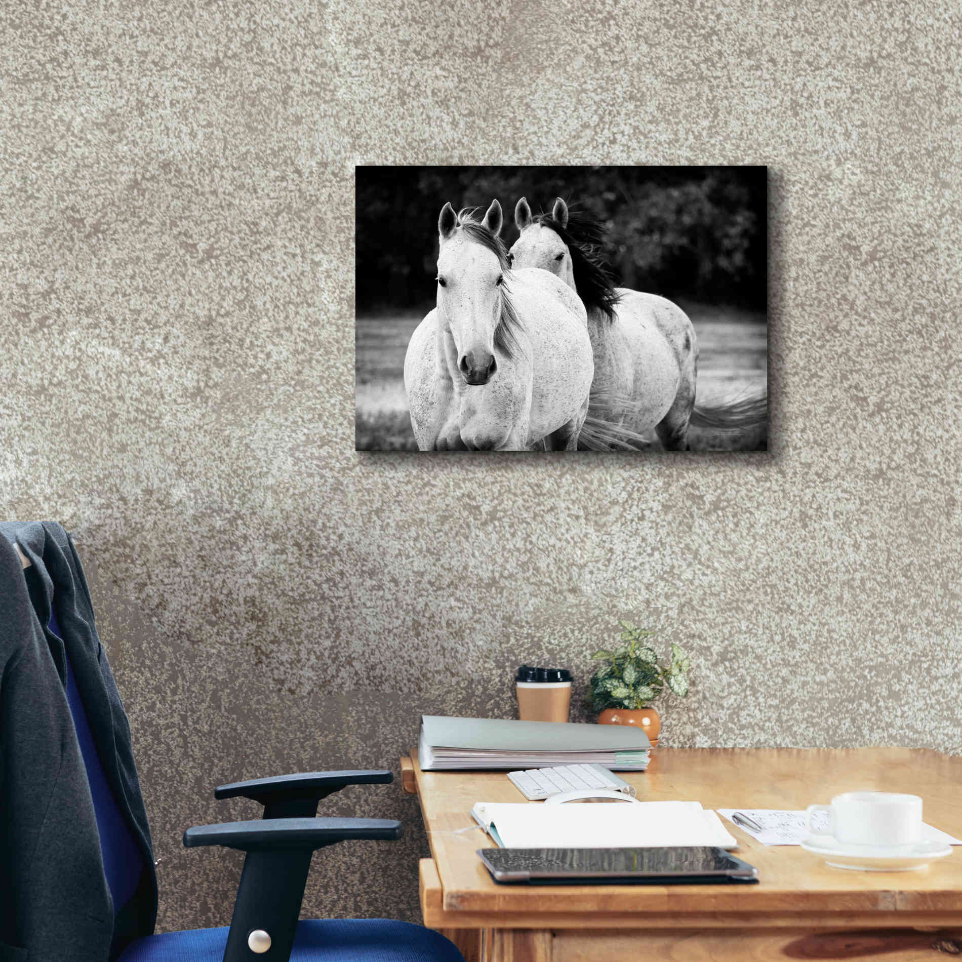'Two Wild Horses BW' by Debra Van Swearingen, Canvas Wall Art,26 x 18