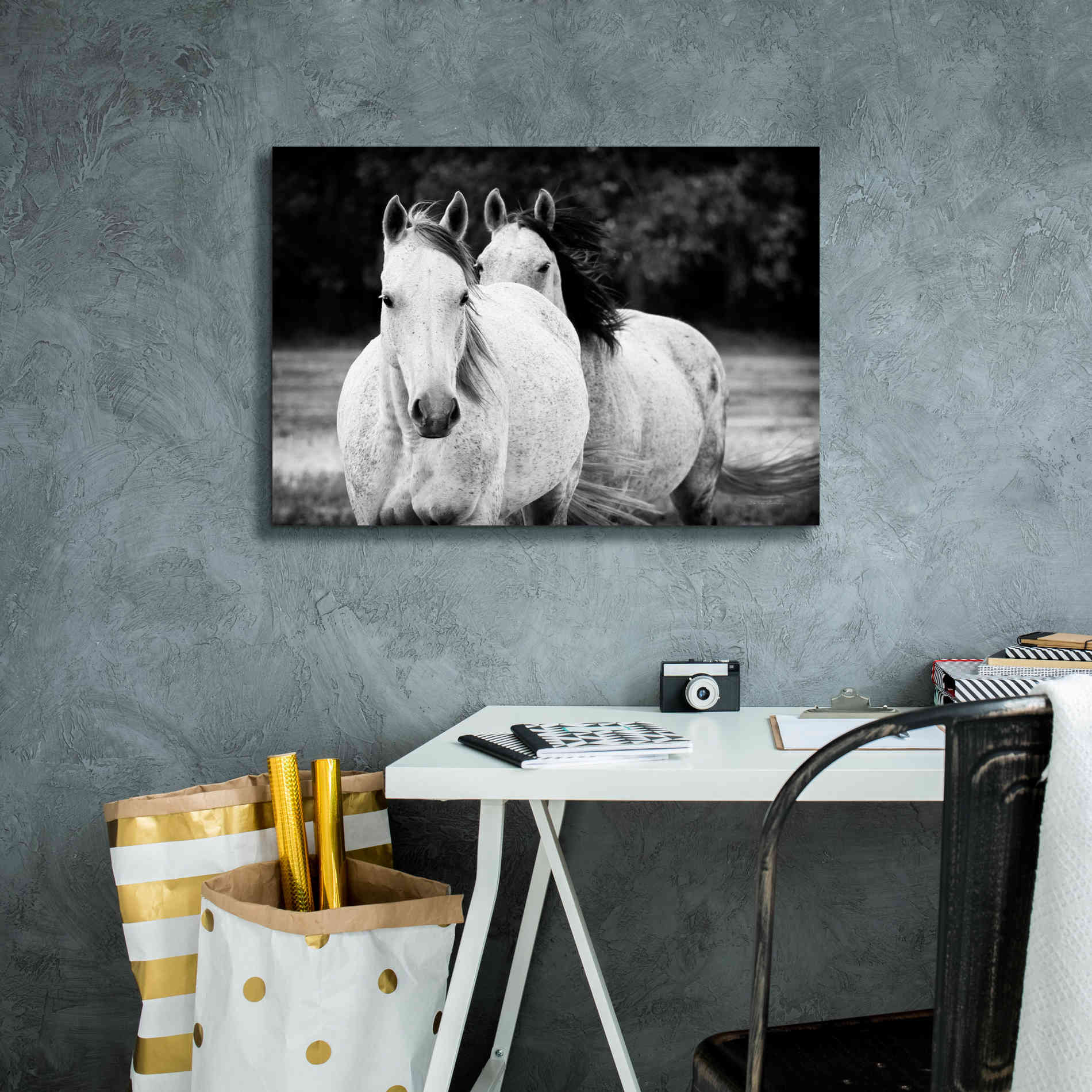 'Two Wild Horses BW' by Debra Van Swearingen, Canvas Wall Art,26 x 18