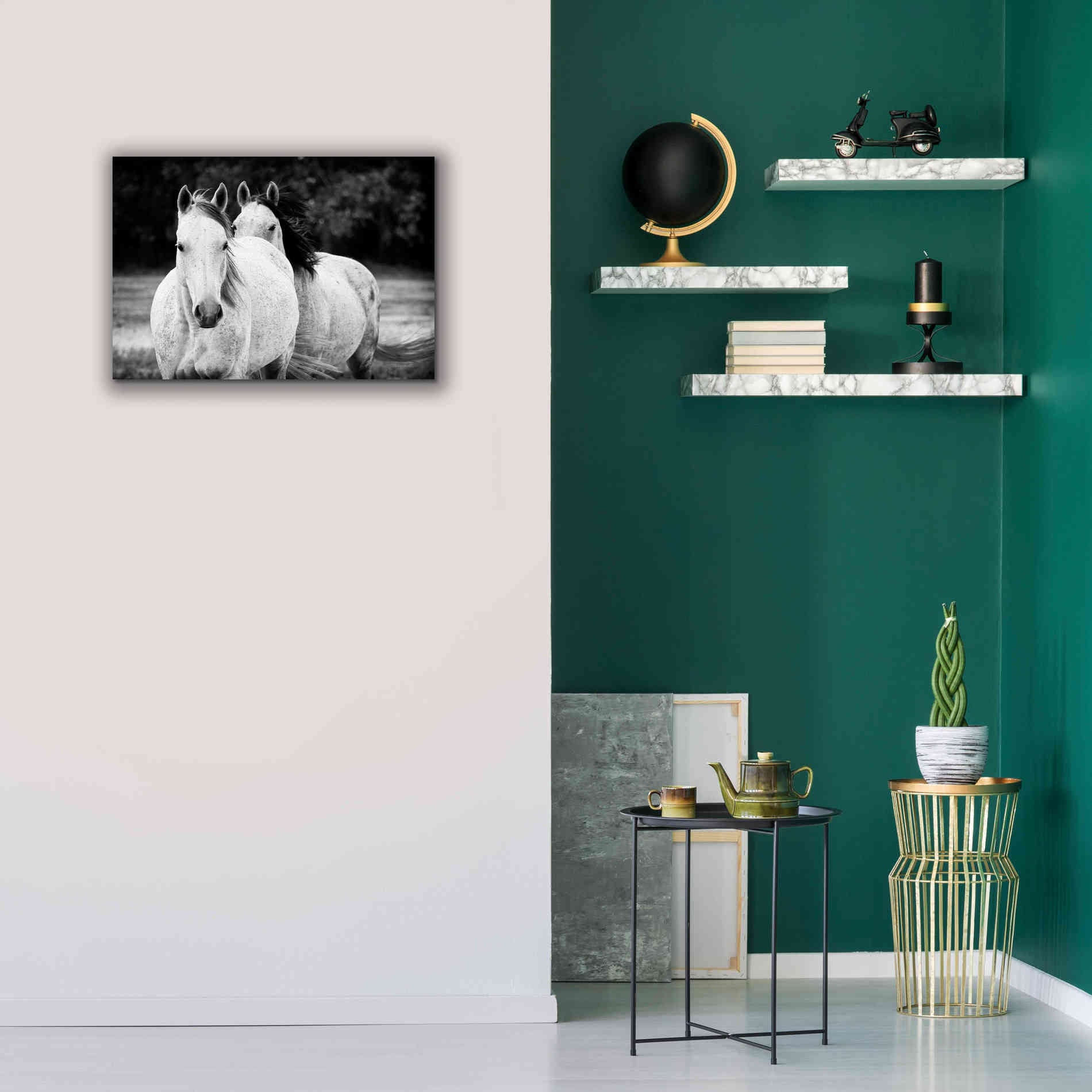 'Two Wild Horses BW' by Debra Van Swearingen, Canvas Wall Art,26 x 18