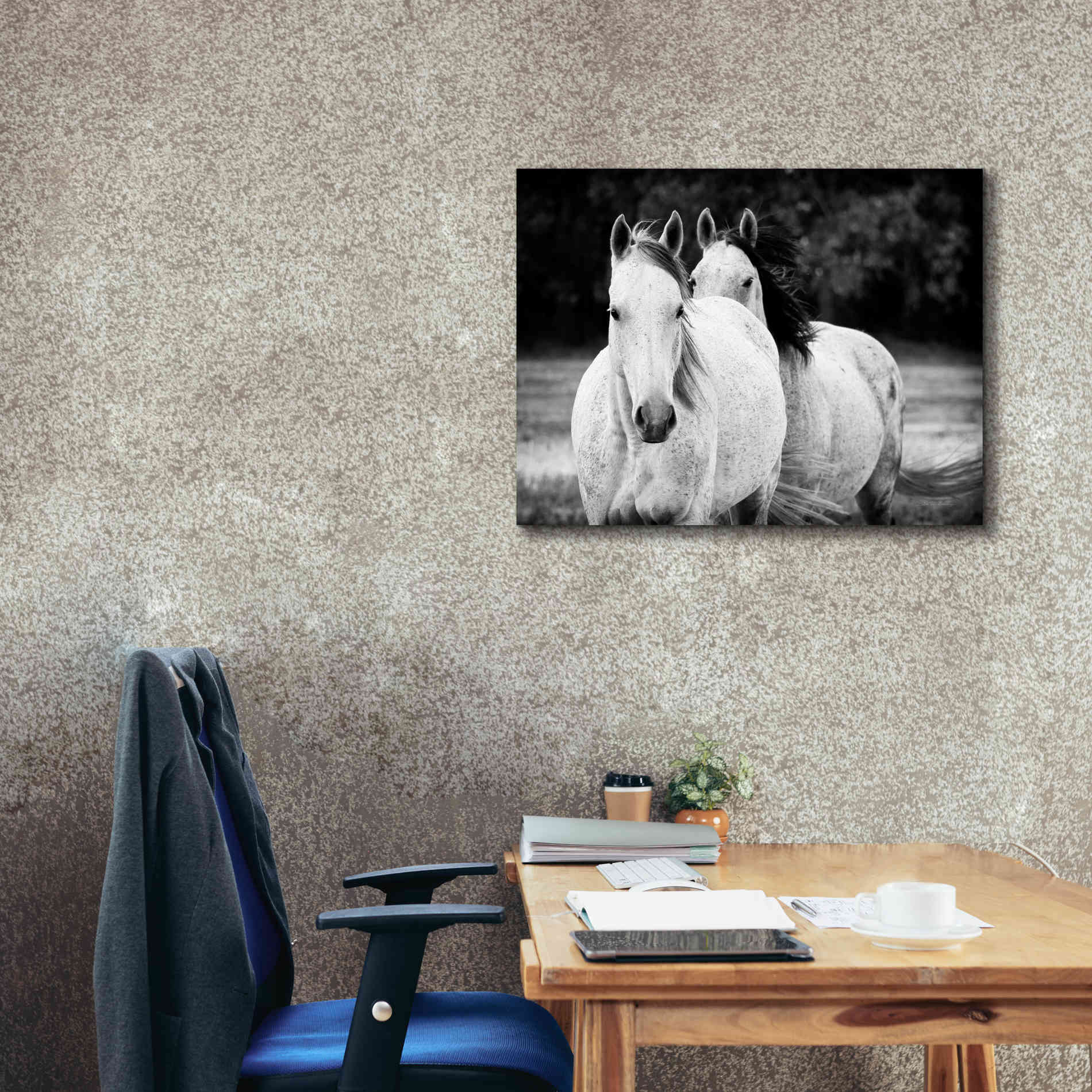 'Two Wild Horses BW' by Debra Van Swearingen, Canvas Wall Art,34 x 26