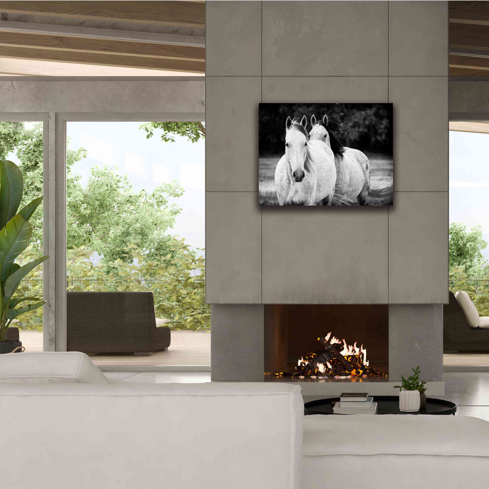 'Two Wild Horses BW' by Debra Van Swearingen, Canvas Wall Art,34 x 26