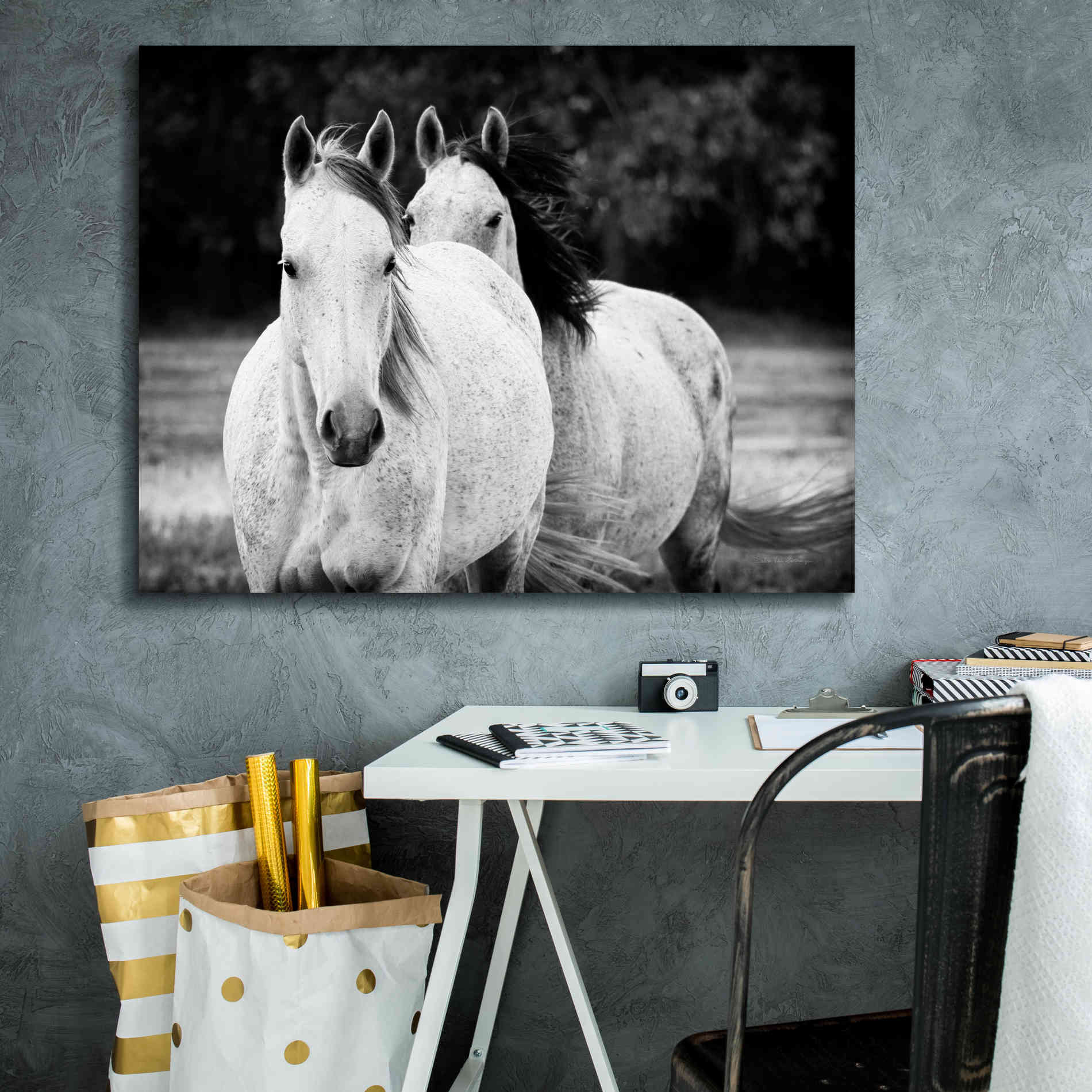 'Two Wild Horses BW' by Debra Van Swearingen, Canvas Wall Art,34 x 26