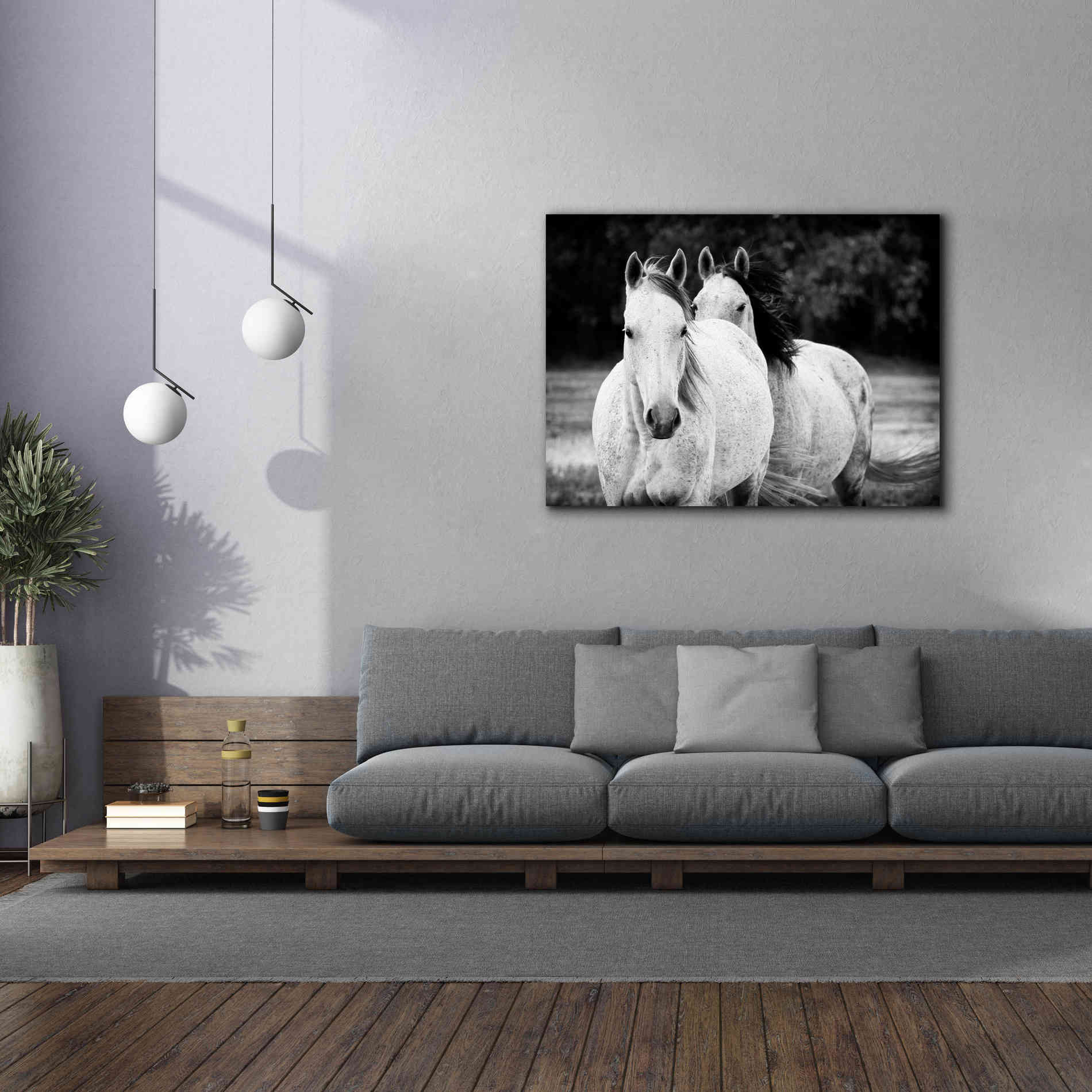 'Two Wild Horses BW' by Debra Van Swearingen, Canvas Wall Art,54 x 40