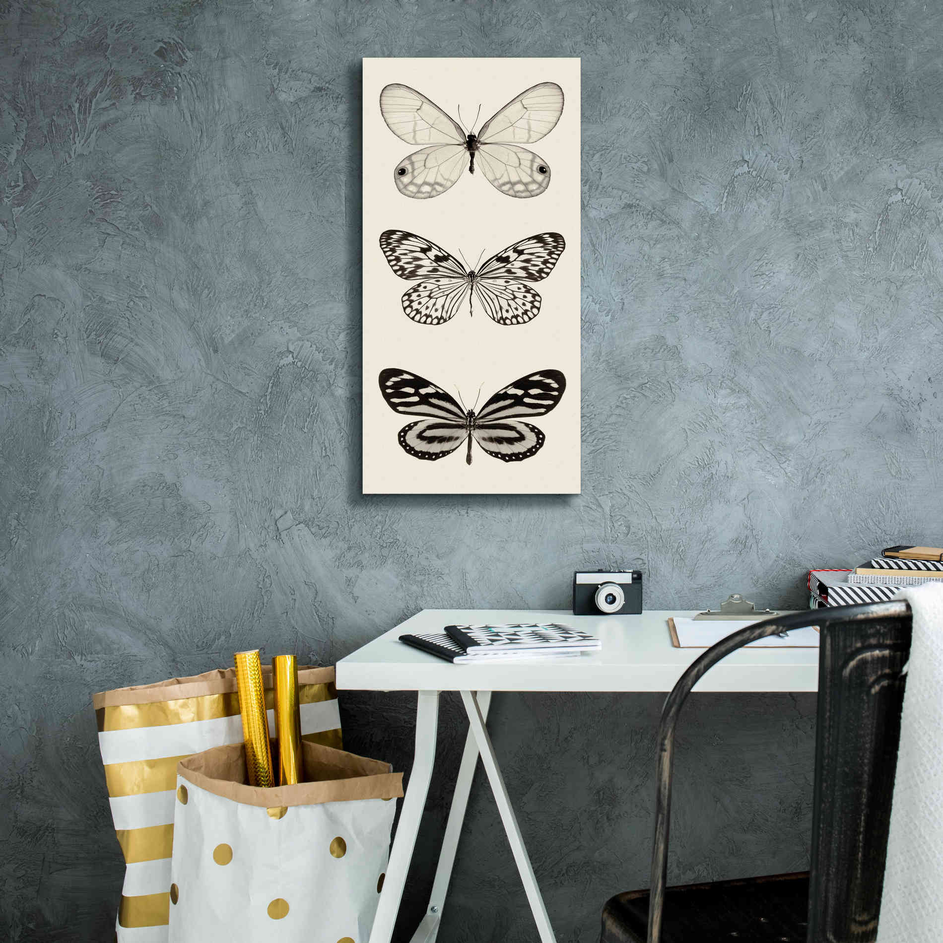 'Butterfly BW Panel II' by Debra Van Swearingen, Canvas Wall Art,12 x 24