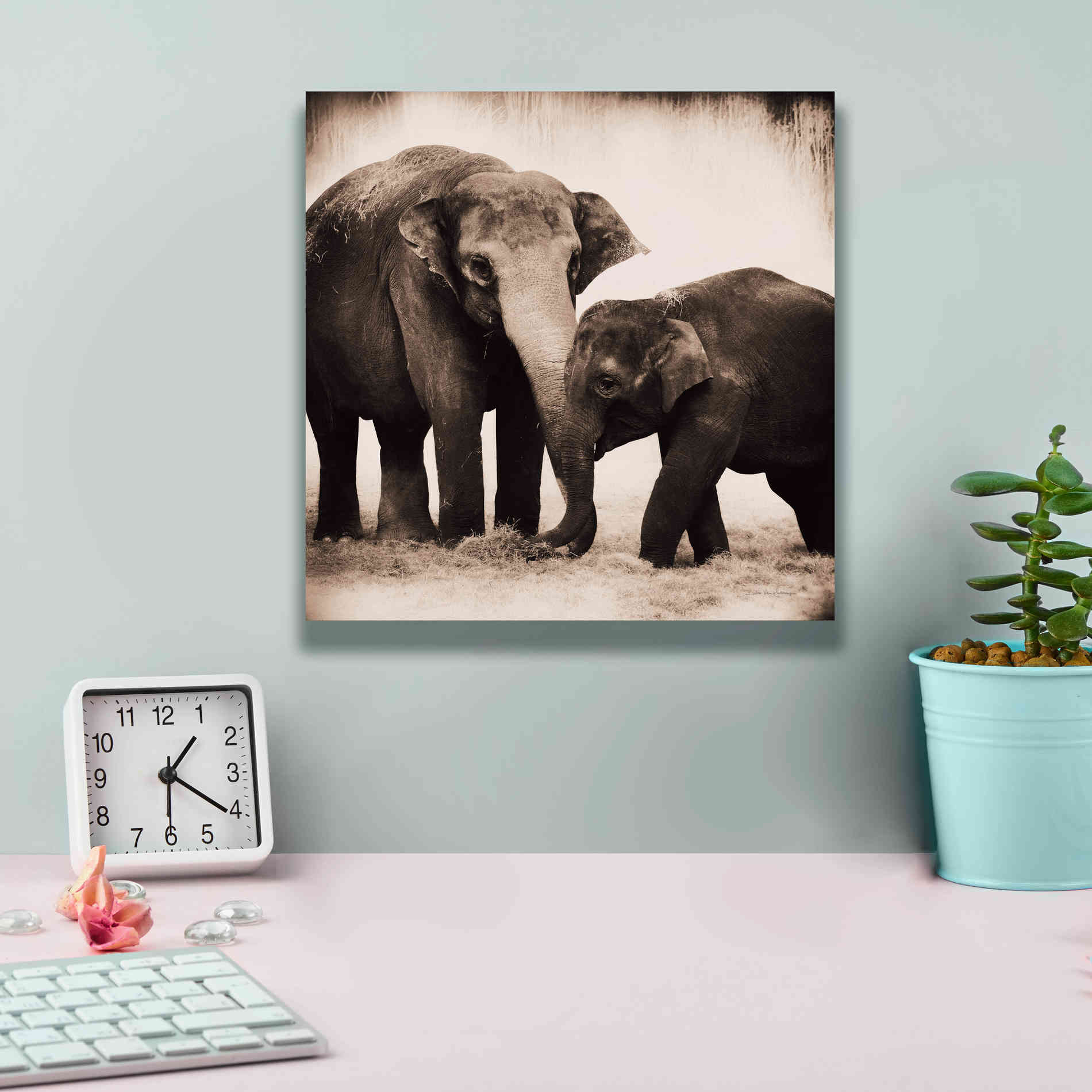 'Elephant III Sepia' by Debra Van Swearingen, Canvas Wall Art,12 x 12