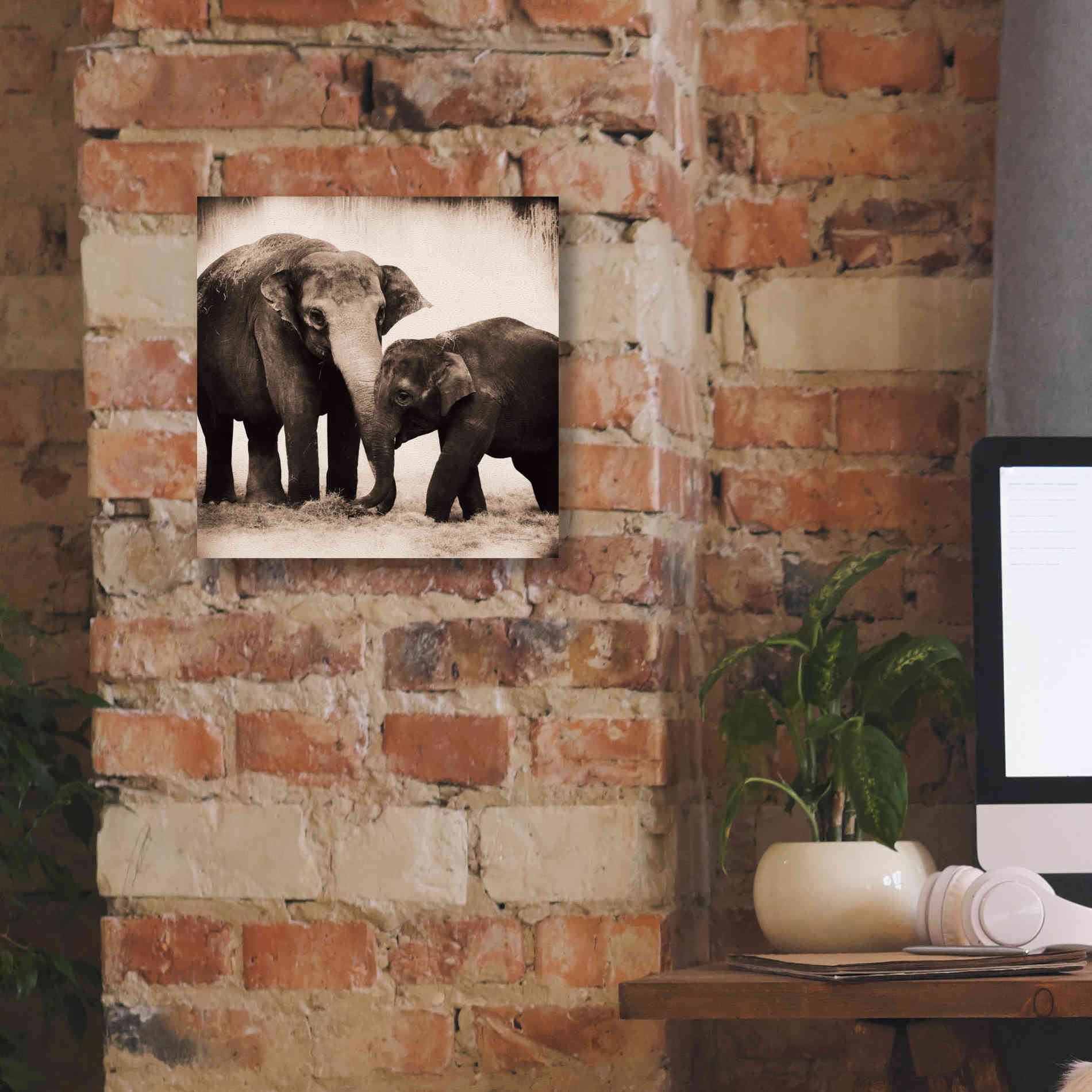 'Elephant III Sepia' by Debra Van Swearingen, Canvas Wall Art,12 x 12