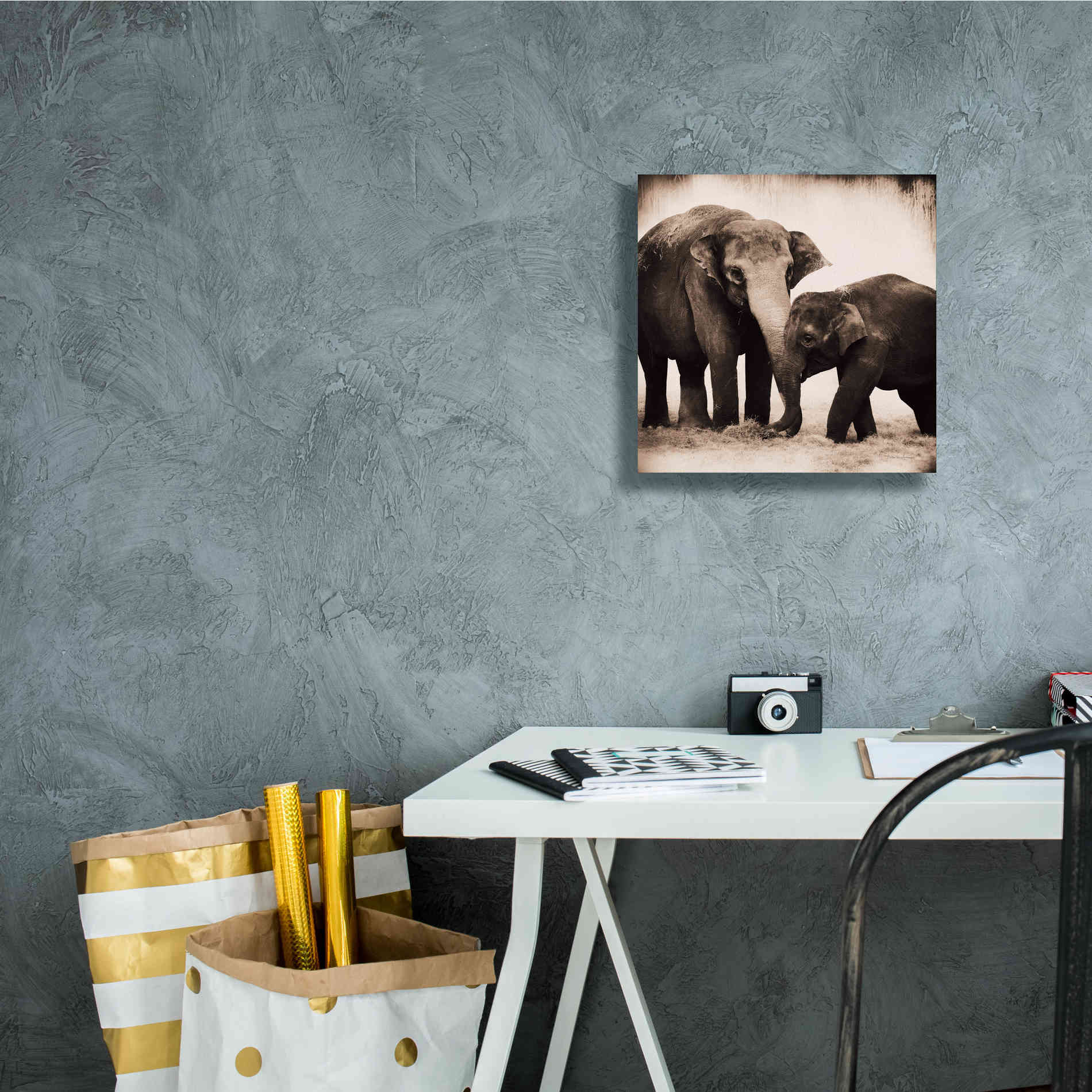 'Elephant III Sepia' by Debra Van Swearingen, Canvas Wall Art,12 x 12