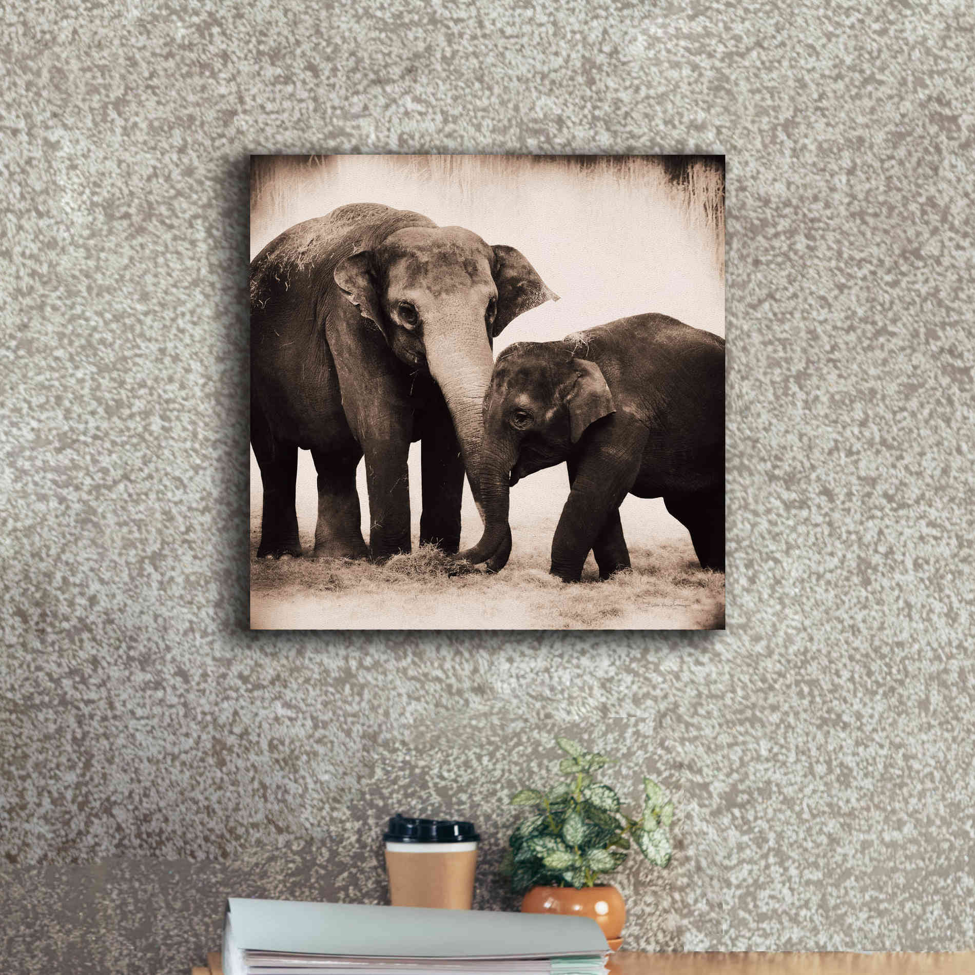 'Elephant III Sepia' by Debra Van Swearingen, Canvas Wall Art,18 x 18