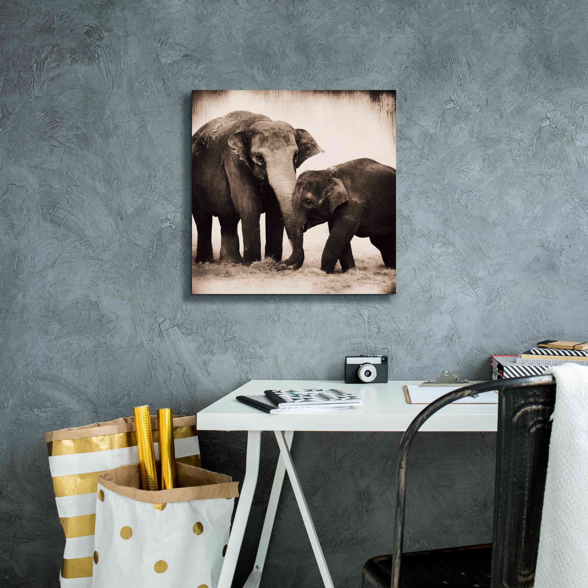 'Elephant III Sepia' by Debra Van Swearingen, Canvas Wall Art,18 x 18