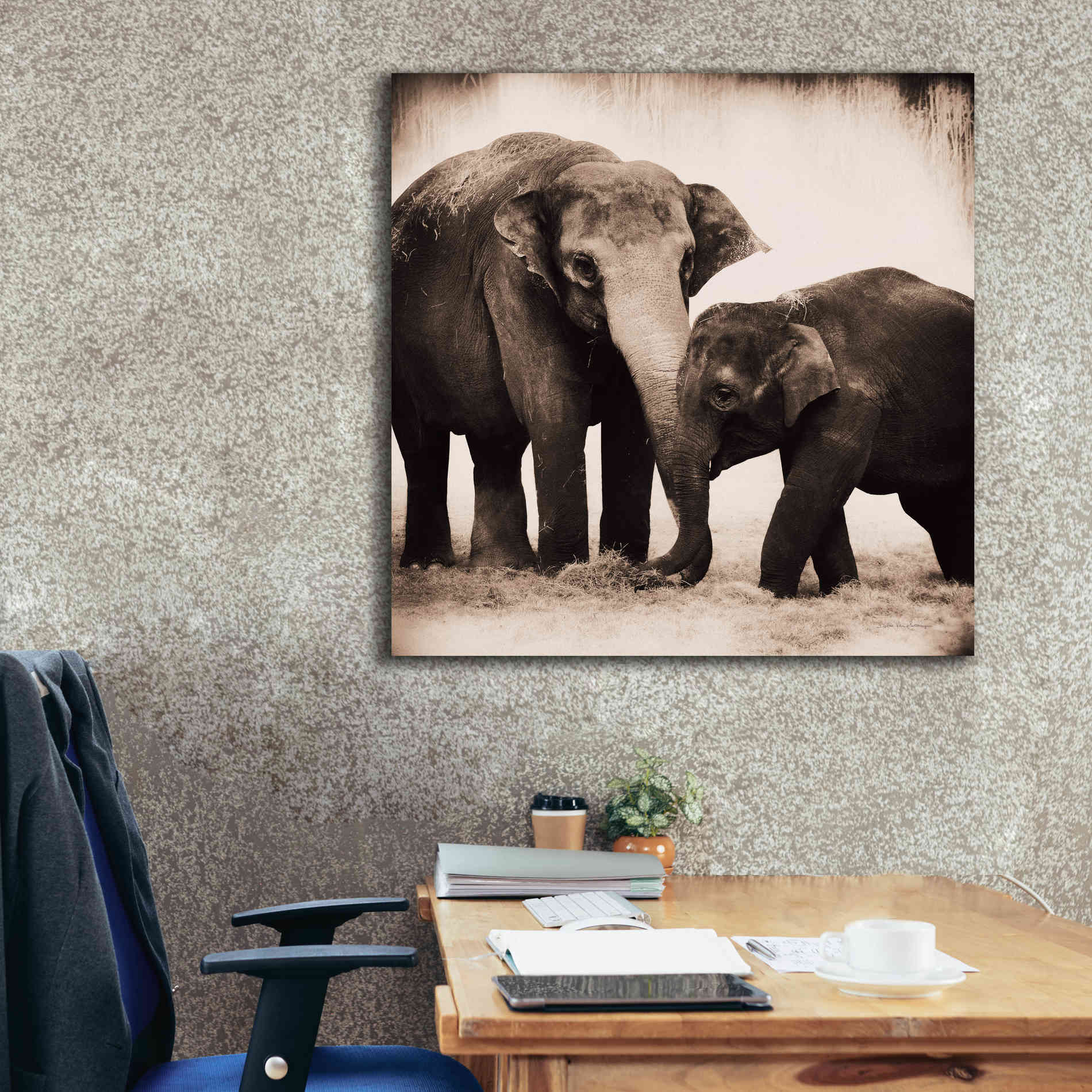 'Elephant III Sepia' by Debra Van Swearingen, Canvas Wall Art,37 x 37