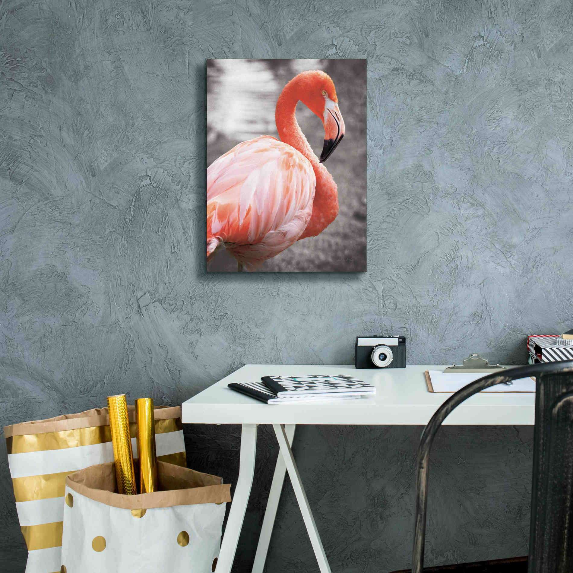 'Flamingo I on BW' by Debra Van Swearingen, Canvas Wall Art,12 x 16