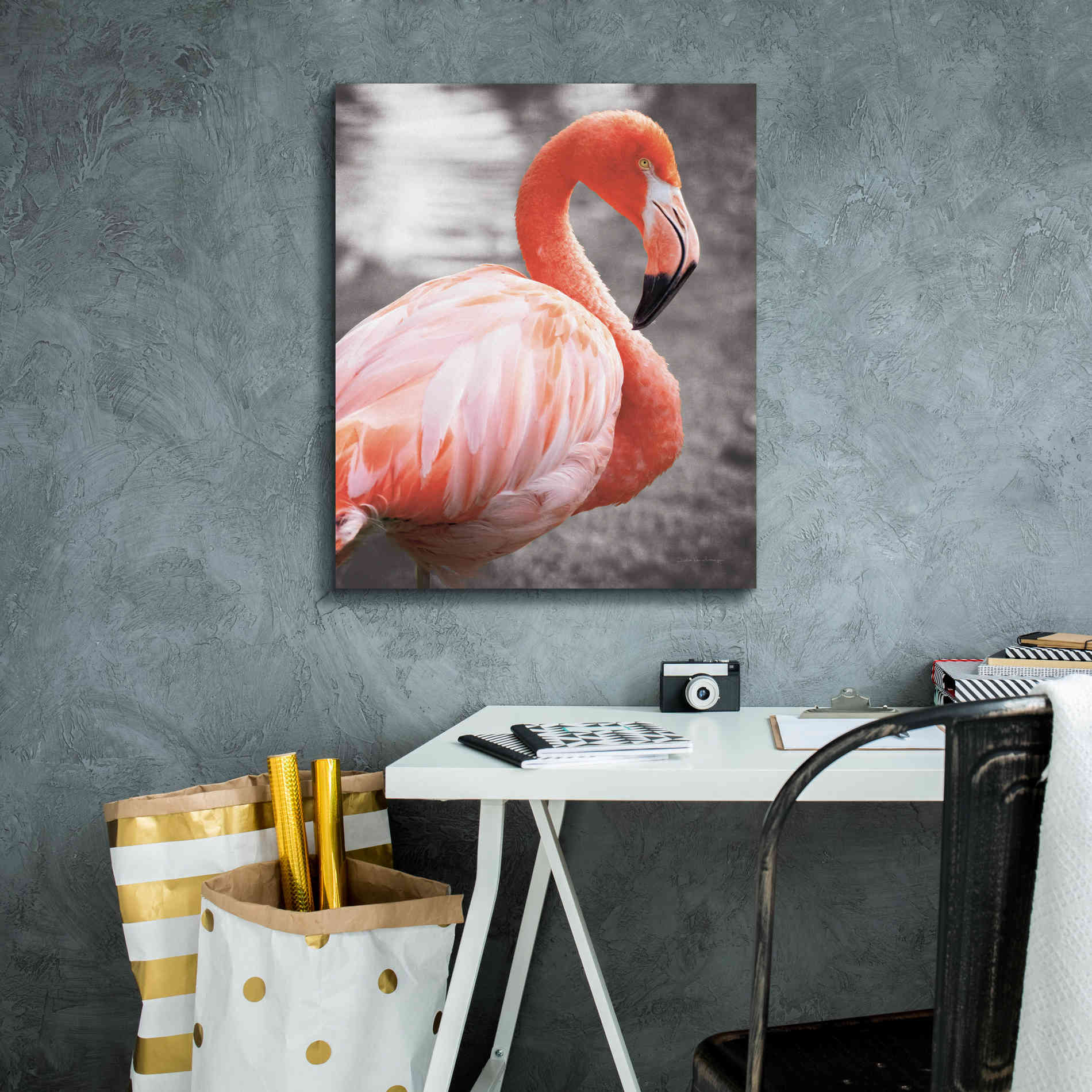 'Flamingo I on BW' by Debra Van Swearingen, Canvas Wall Art,20 x 24