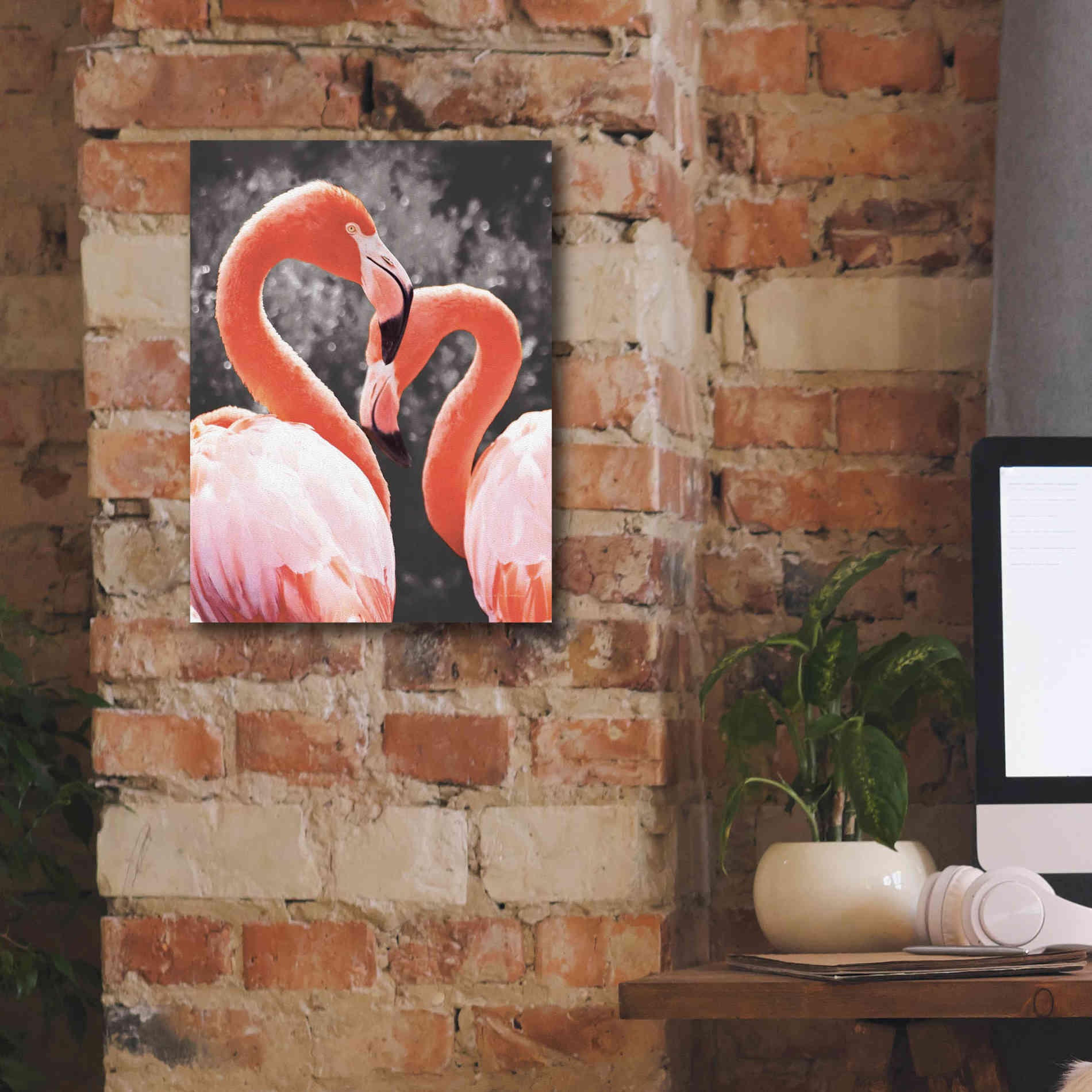 'Flamingo II on BW' by Debra Van Swearingen, Canvas Wall Art,12 x 16