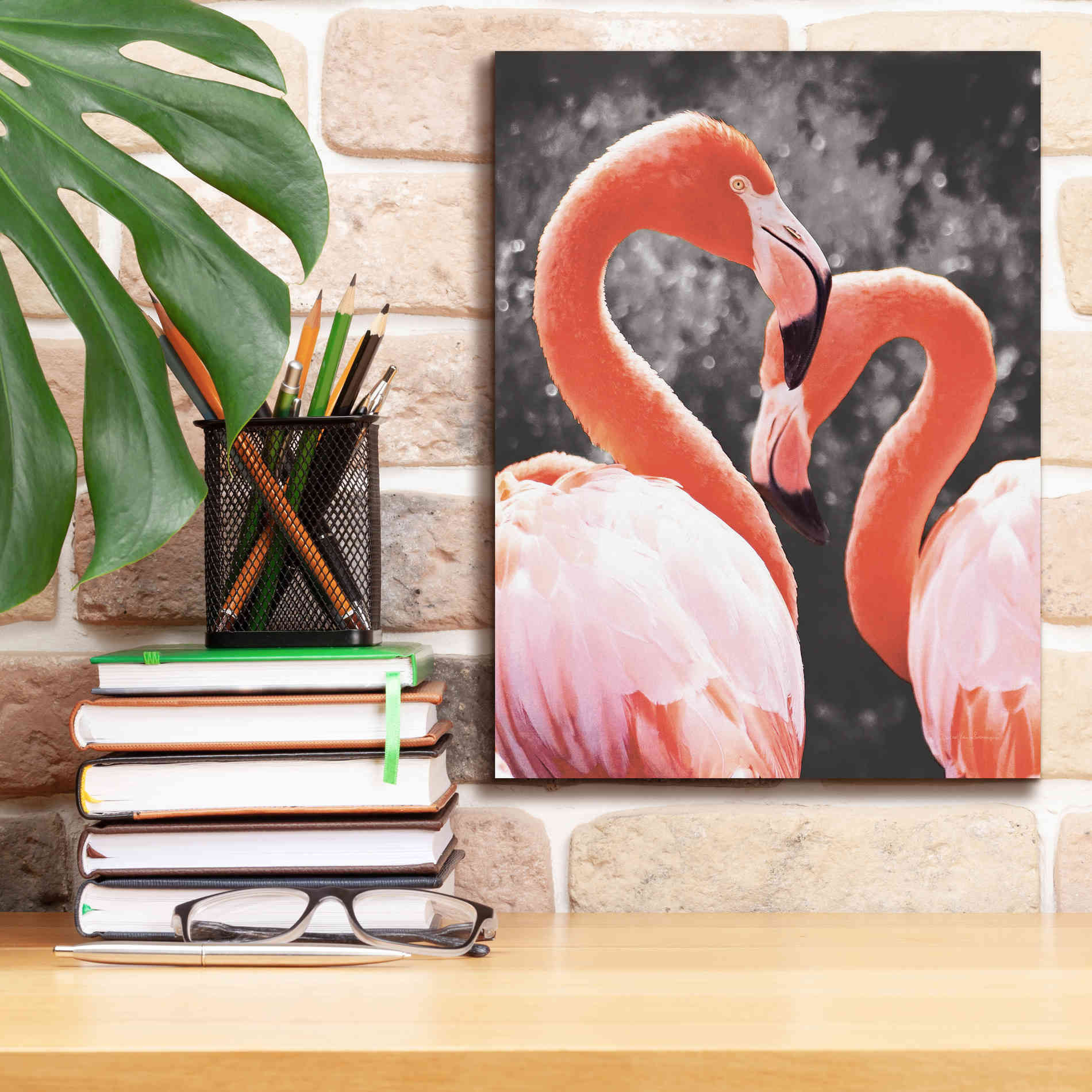 'Flamingo II on BW' by Debra Van Swearingen, Canvas Wall Art,12 x 16