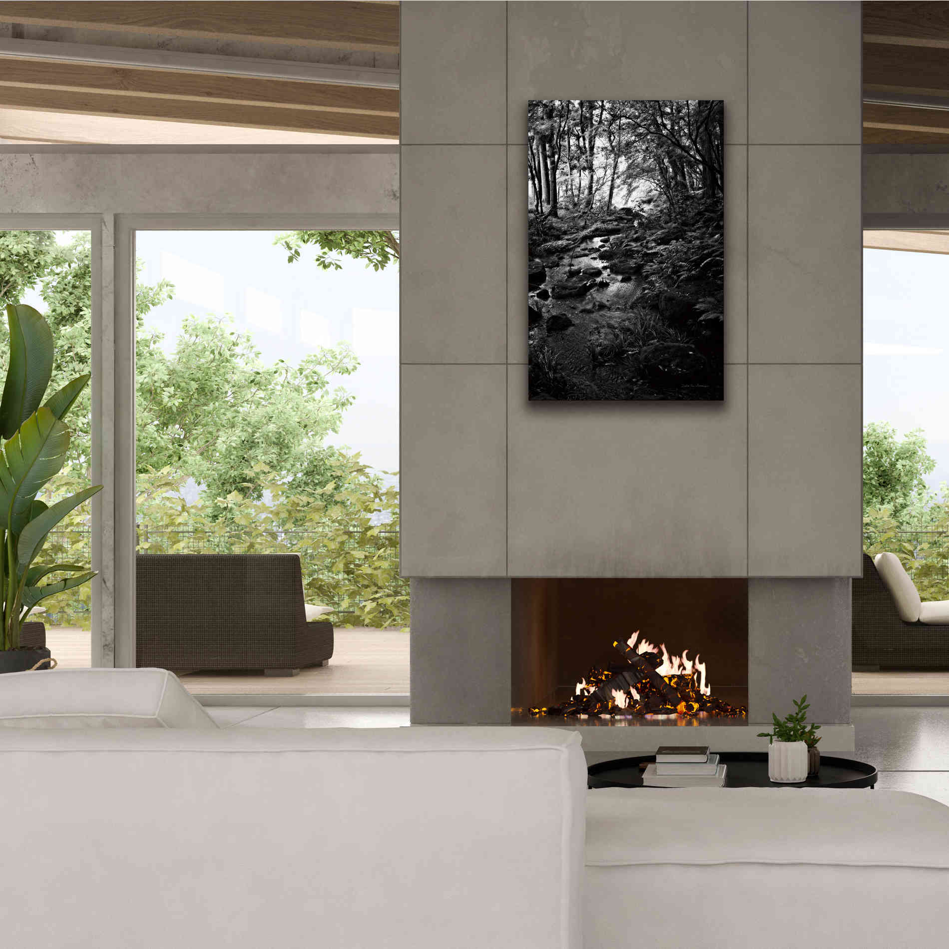 'Lush Creek in Forest BW' by Debra Van Swearingen, Canvas Wall Art,26 x 40