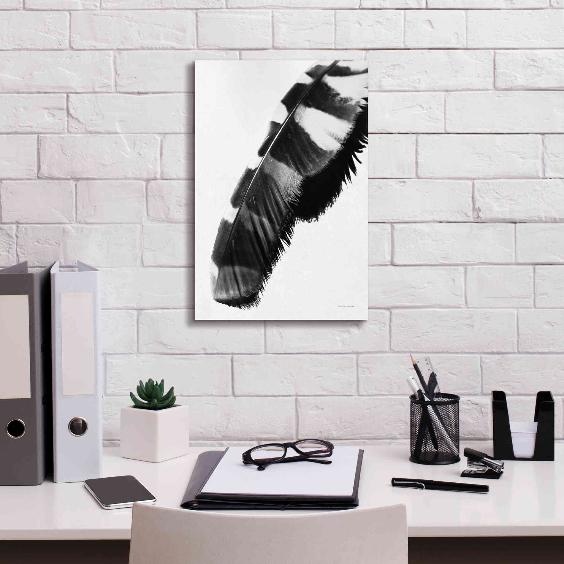 'Feather Shadow II White' by Debra Van Swearingen, Canvas Wall Art,12 x 18