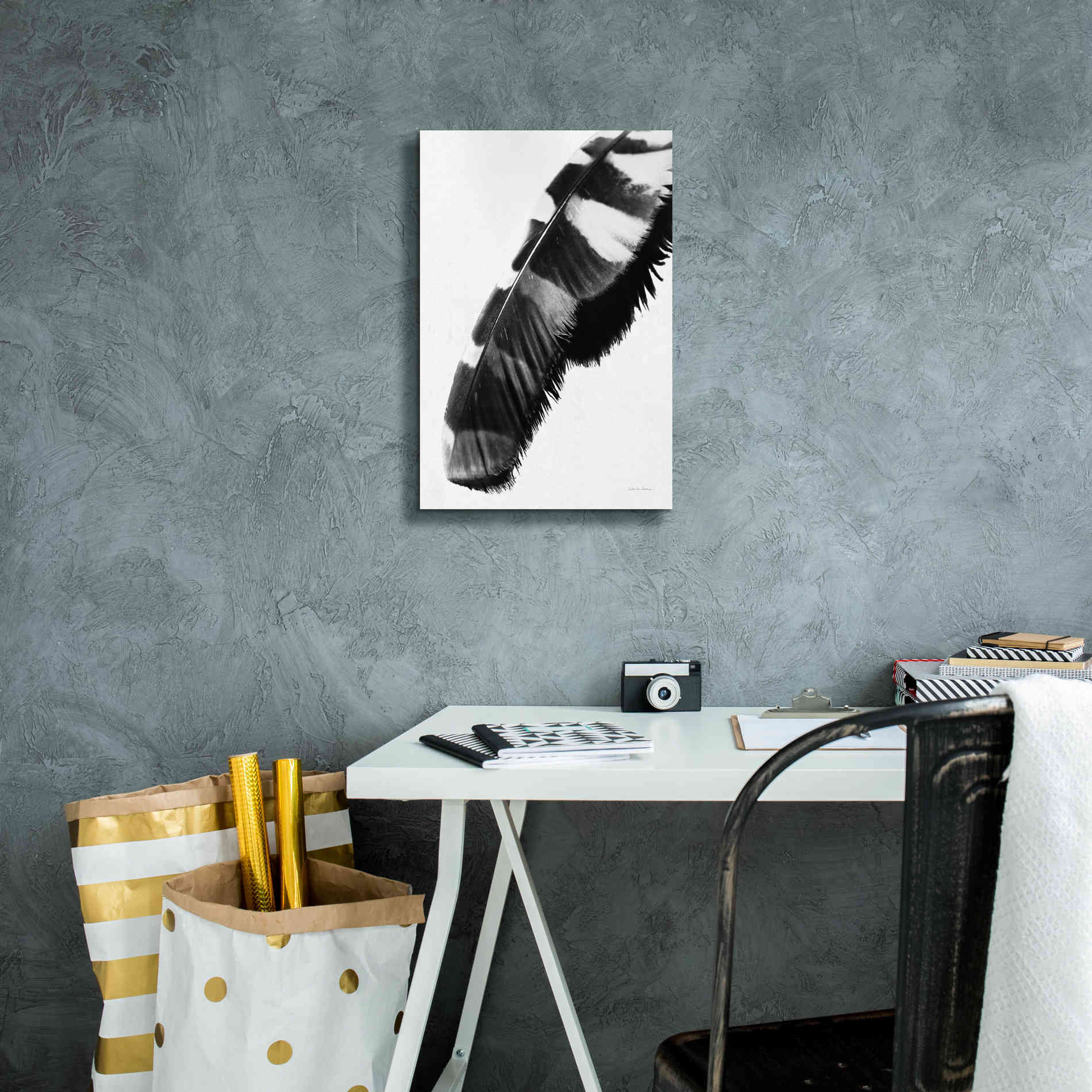 'Feather Shadow II White' by Debra Van Swearingen, Canvas Wall Art,12 x 18