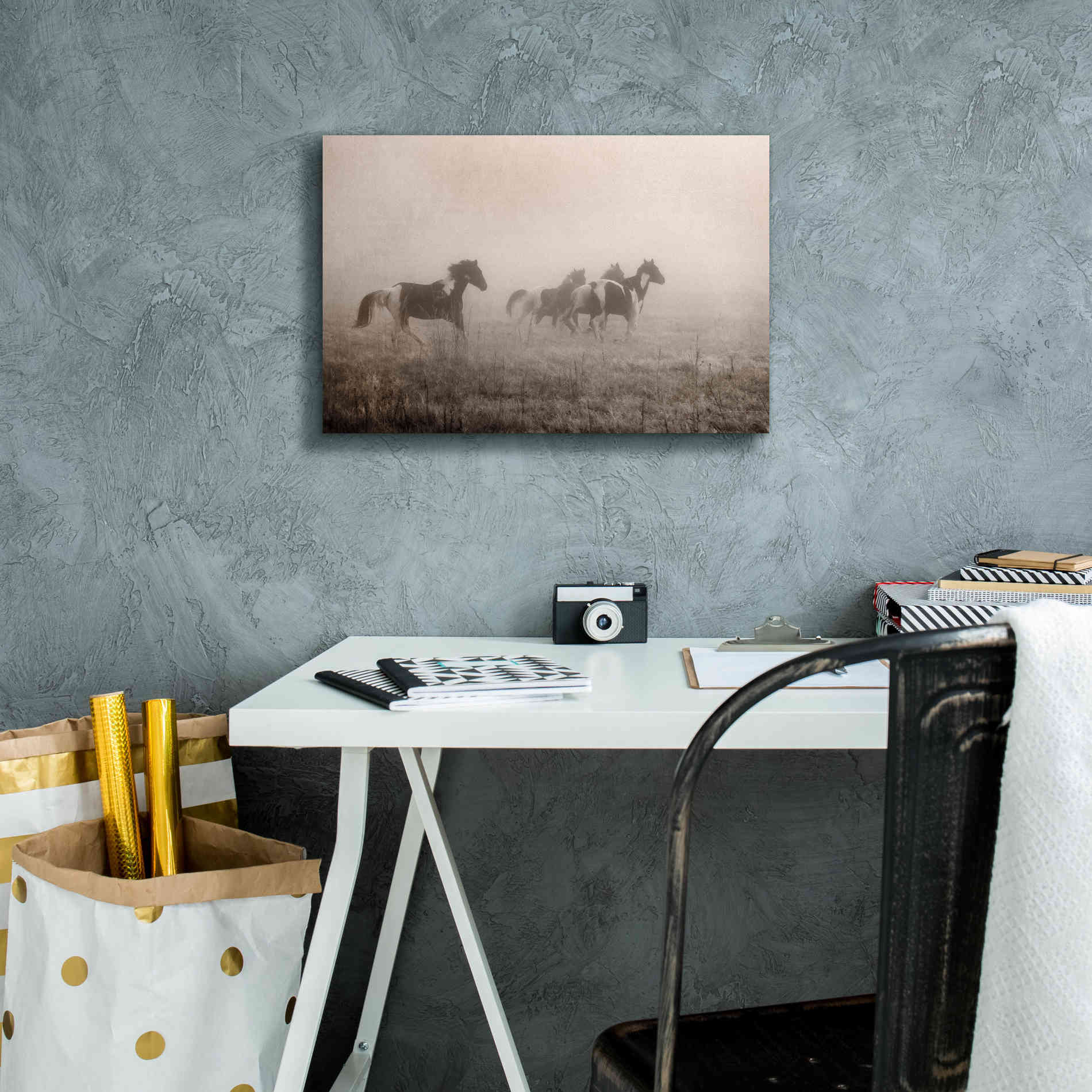 'Painted Horses on the Run' by Debra Van Swearingen, Canvas Wall Art,18 x 12