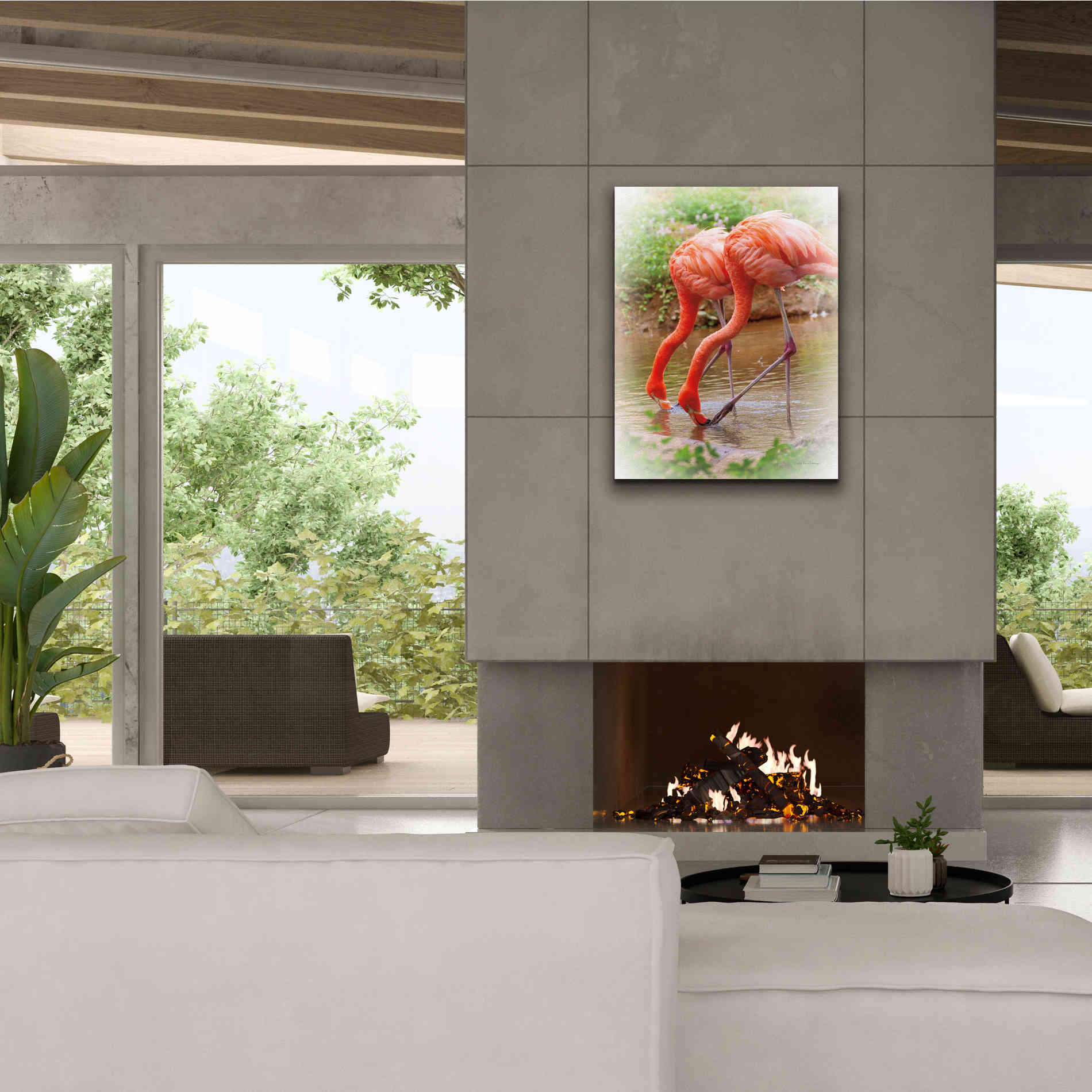 'Two Flamingos' by Debra Van Swearingen, Canvas Wall Art,26 x 34