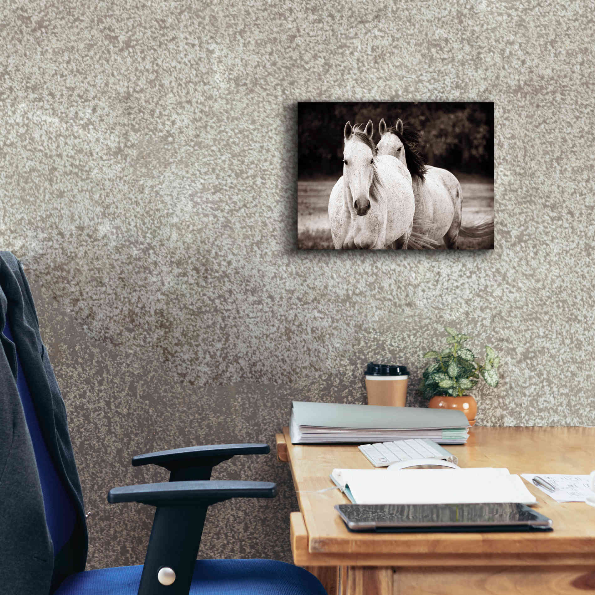 'Two Wild Horses Sepia' by Debra Van Swearingen, Canvas Wall Art,16 x 12