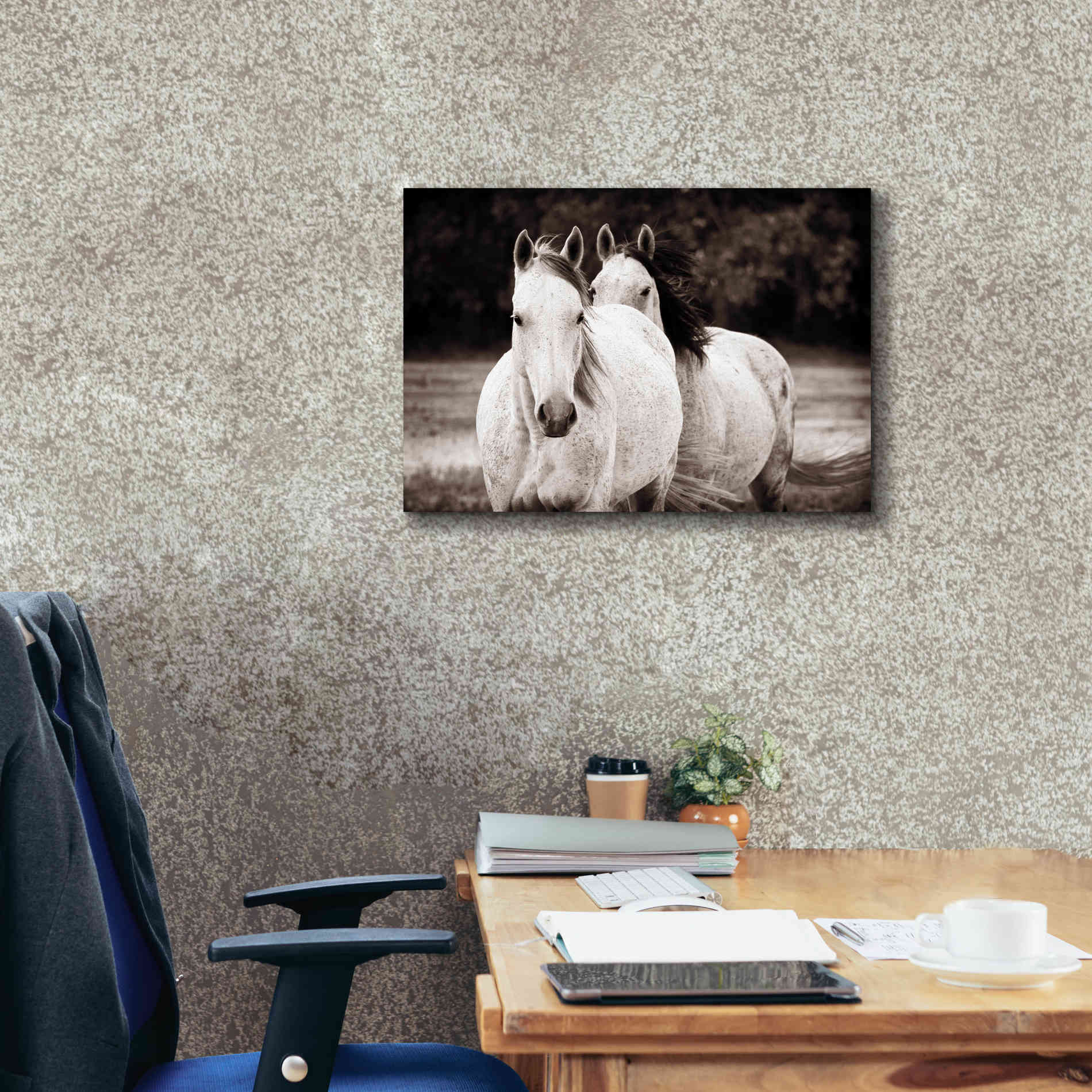'Two Wild Horses Sepia' by Debra Van Swearingen, Canvas Wall Art,26 x 18