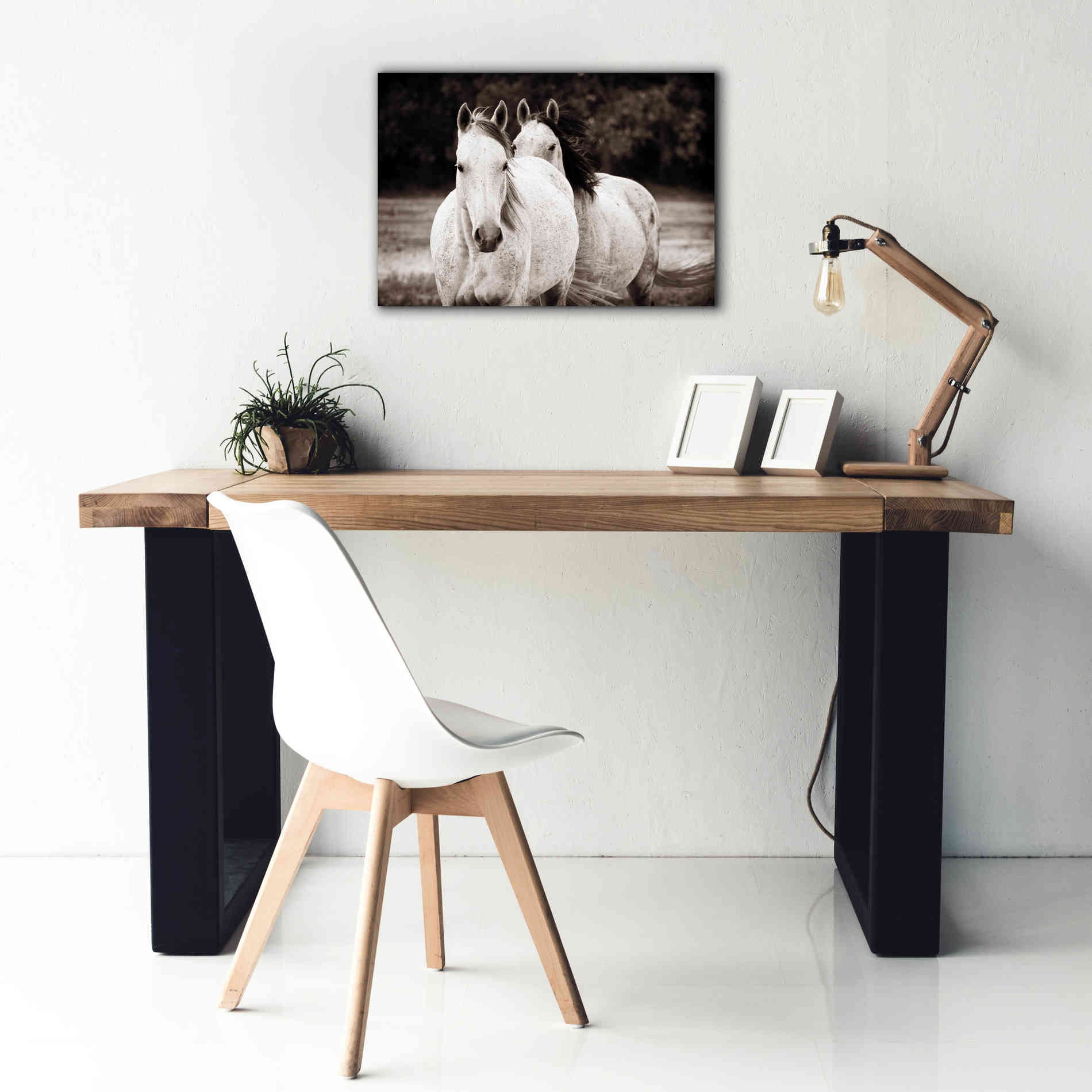 'Two Wild Horses Sepia' by Debra Van Swearingen, Canvas Wall Art,26 x 18