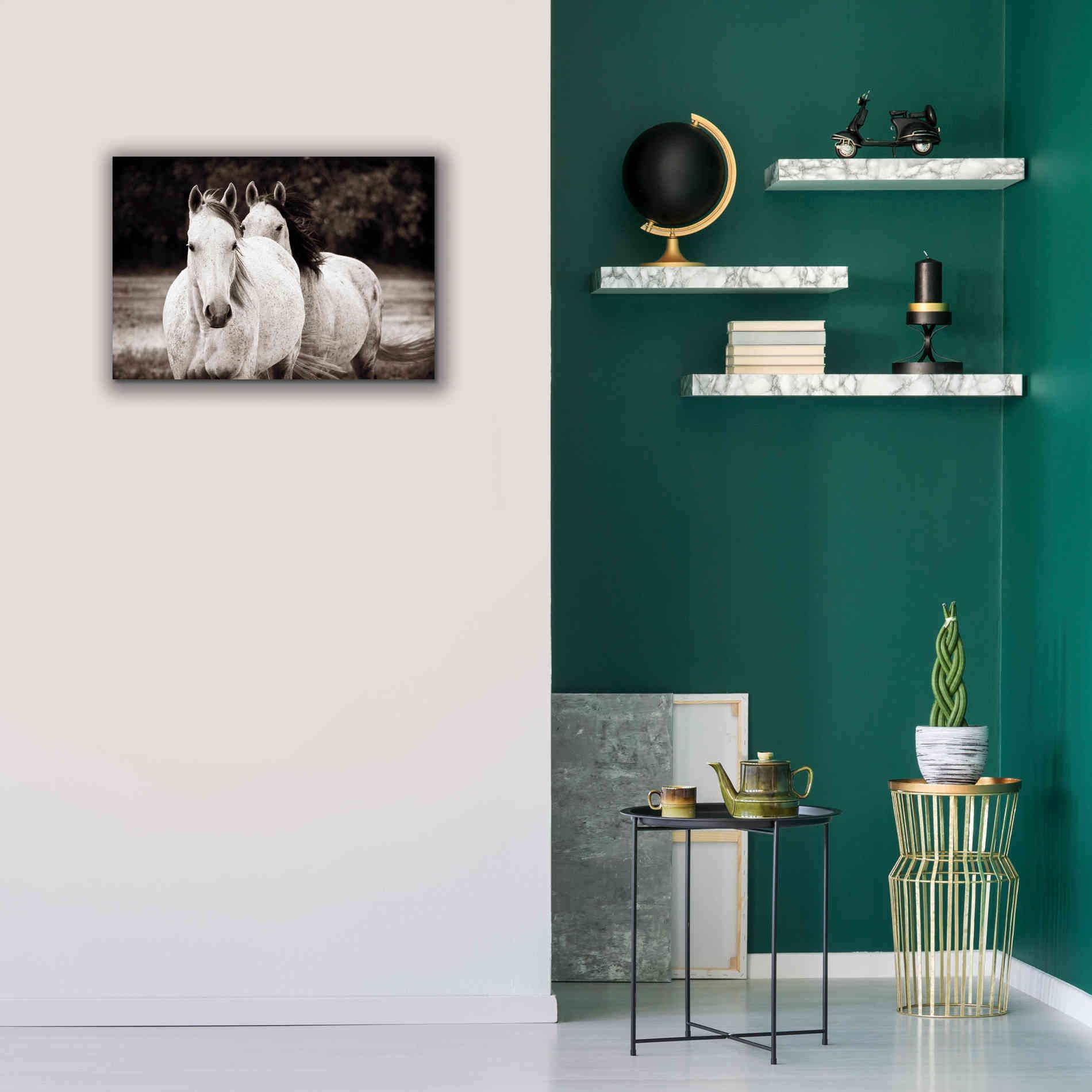 'Two Wild Horses Sepia' by Debra Van Swearingen, Canvas Wall Art,26 x 18