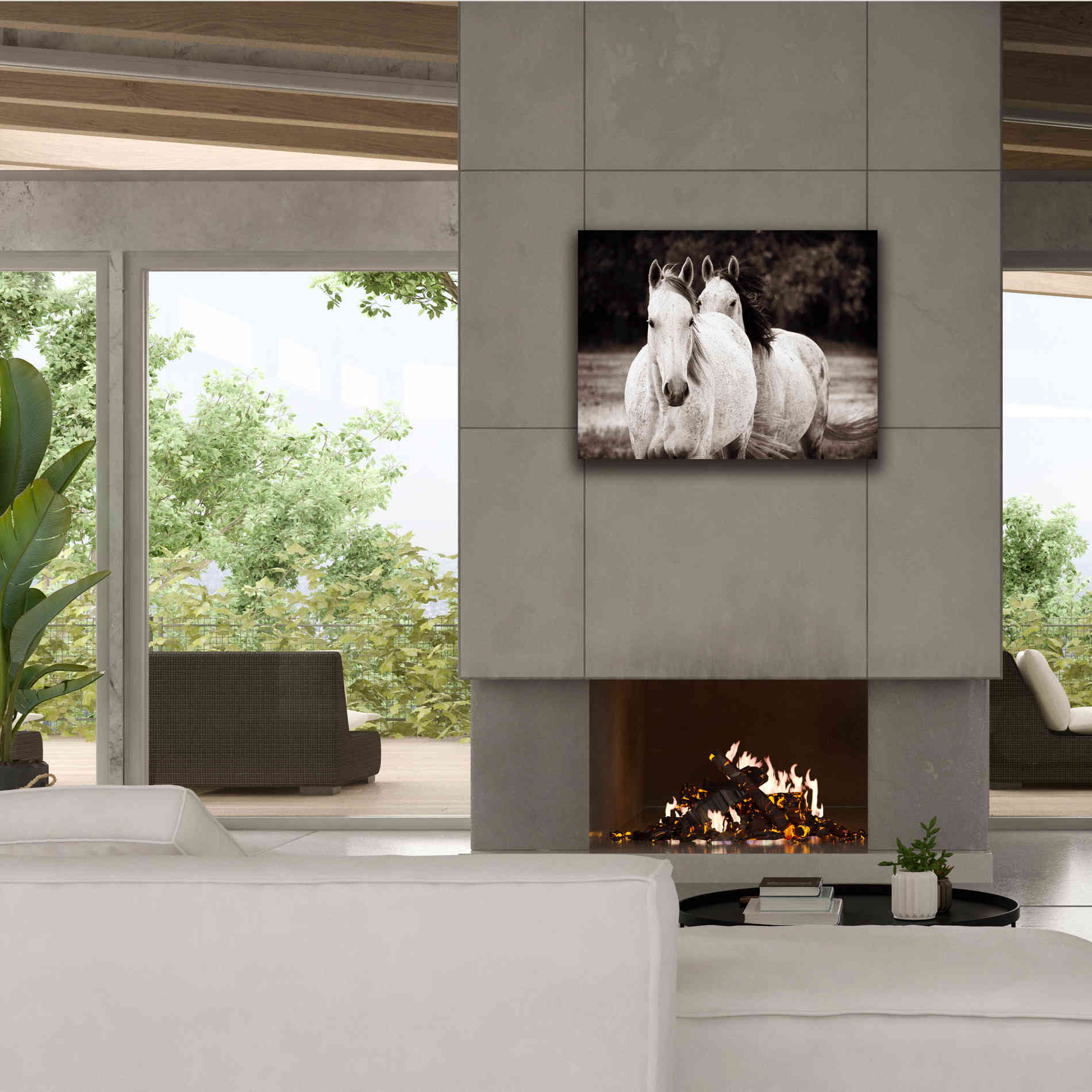 'Two Wild Horses Sepia' by Debra Van Swearingen, Canvas Wall Art,34 x 26