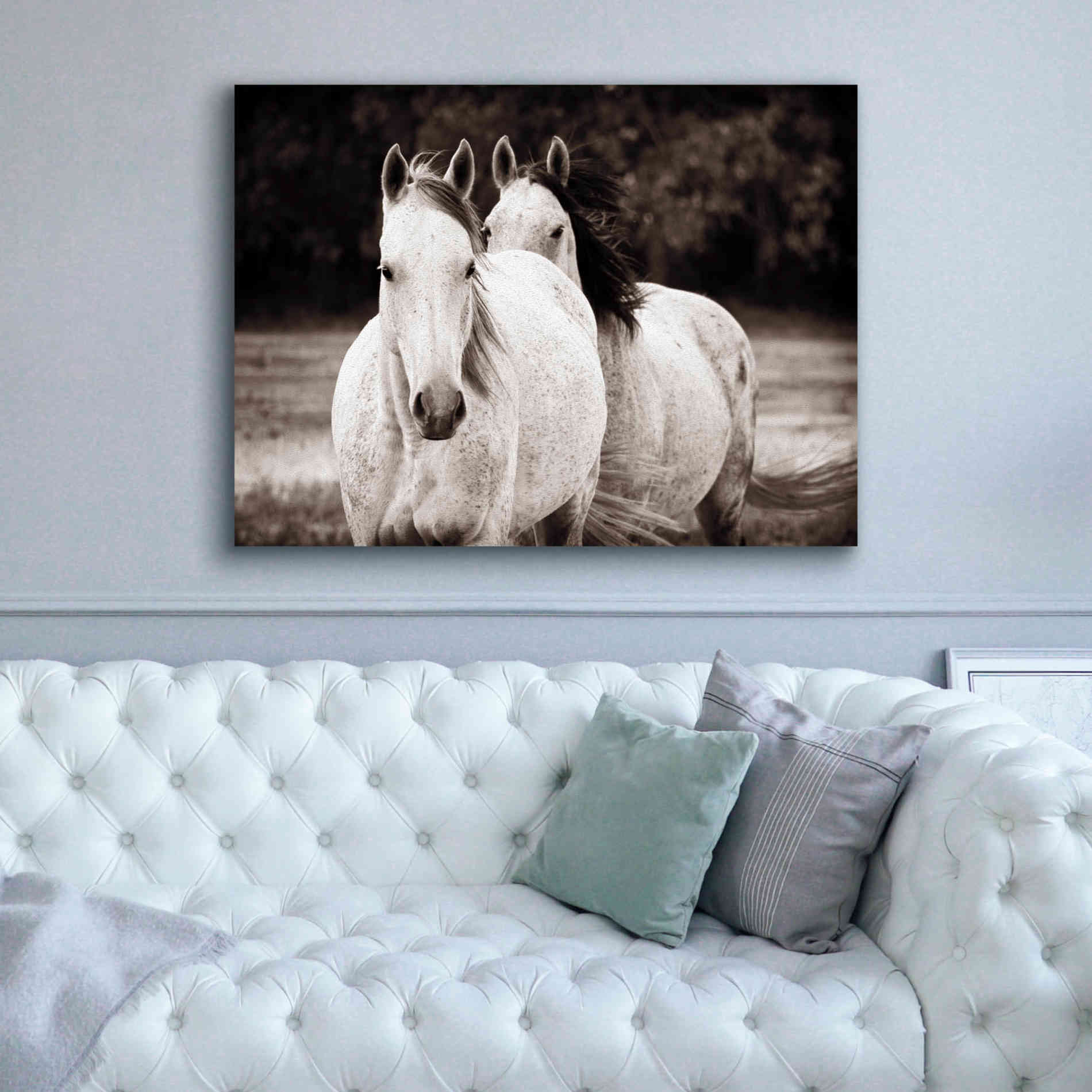 'Two Wild Horses Sepia' by Debra Van Swearingen, Canvas Wall Art,54 x 40