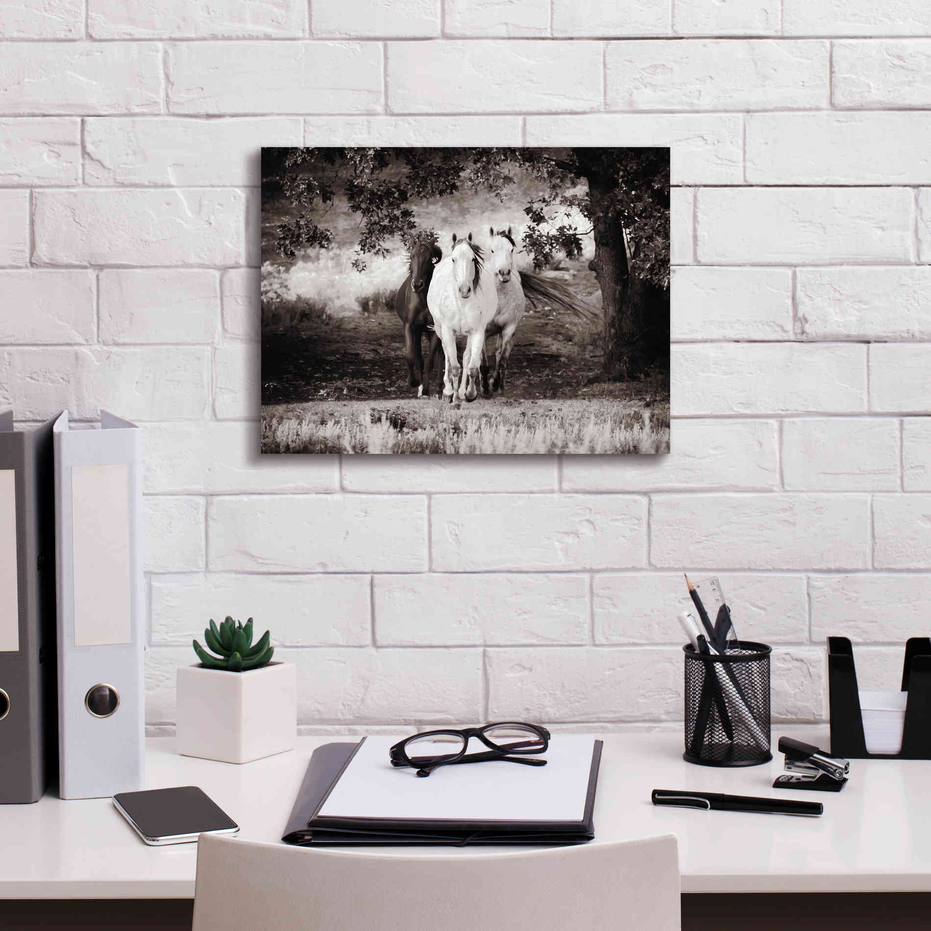 'Three Wild Horses Sepia' by Debra Van Swearingen, Canvas Wall Art,16 x 12