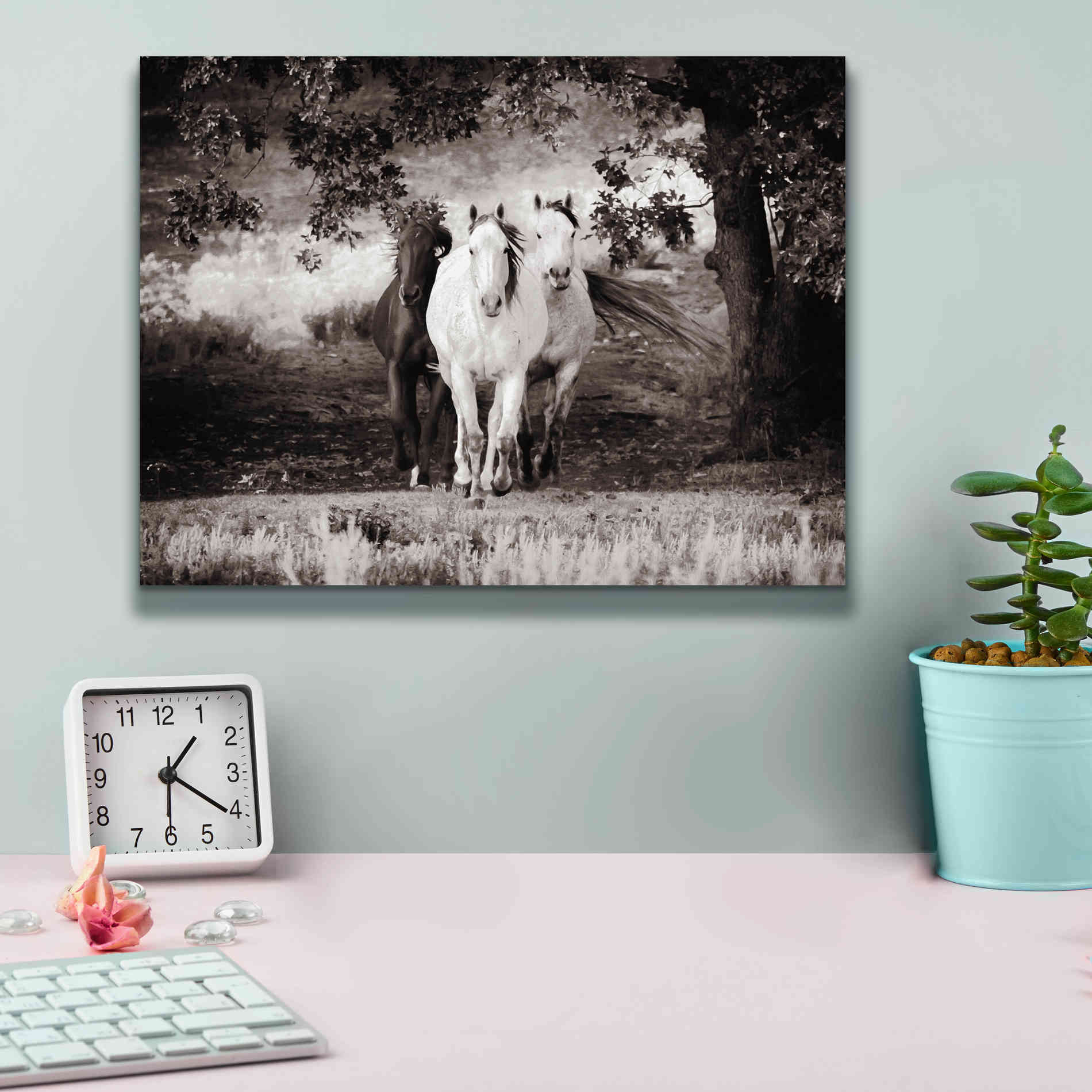 'Three Wild Horses Sepia' by Debra Van Swearingen, Canvas Wall Art,16 x 12