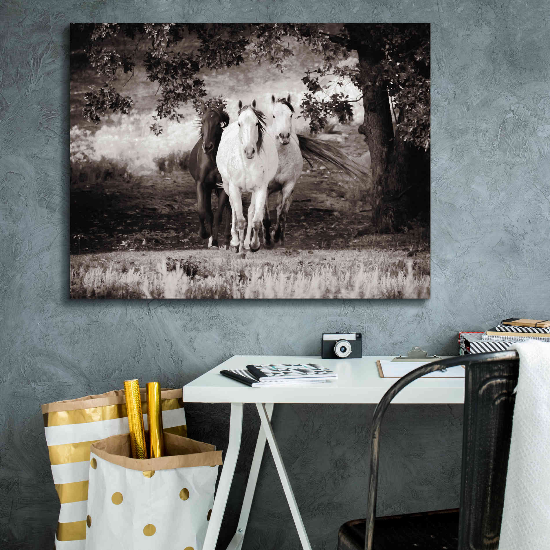 'Three Wild Horses Sepia' by Debra Van Swearingen, Canvas Wall Art,34 x 26