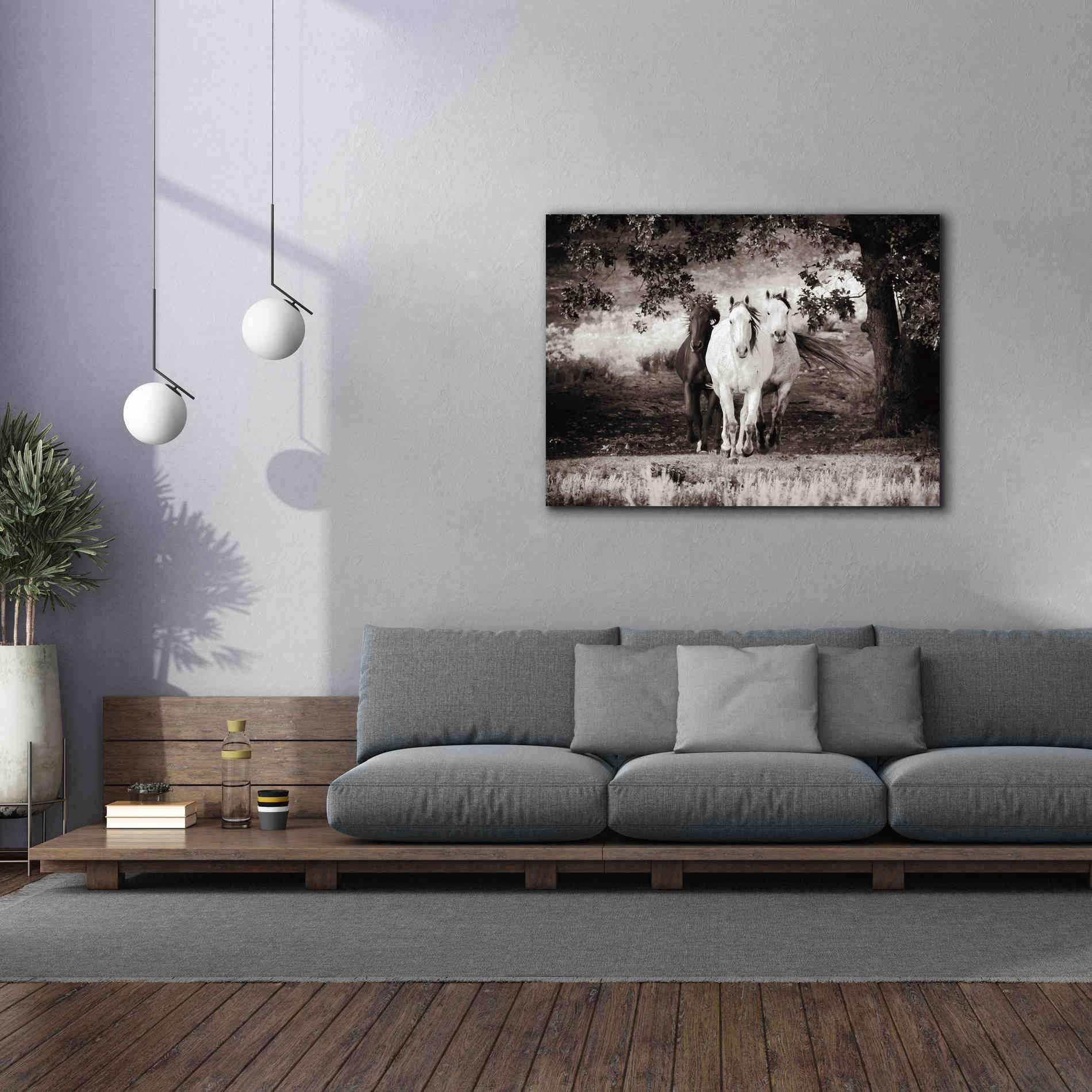 'Three Wild Horses Sepia' by Debra Van Swearingen, Canvas Wall Art,54 x 40