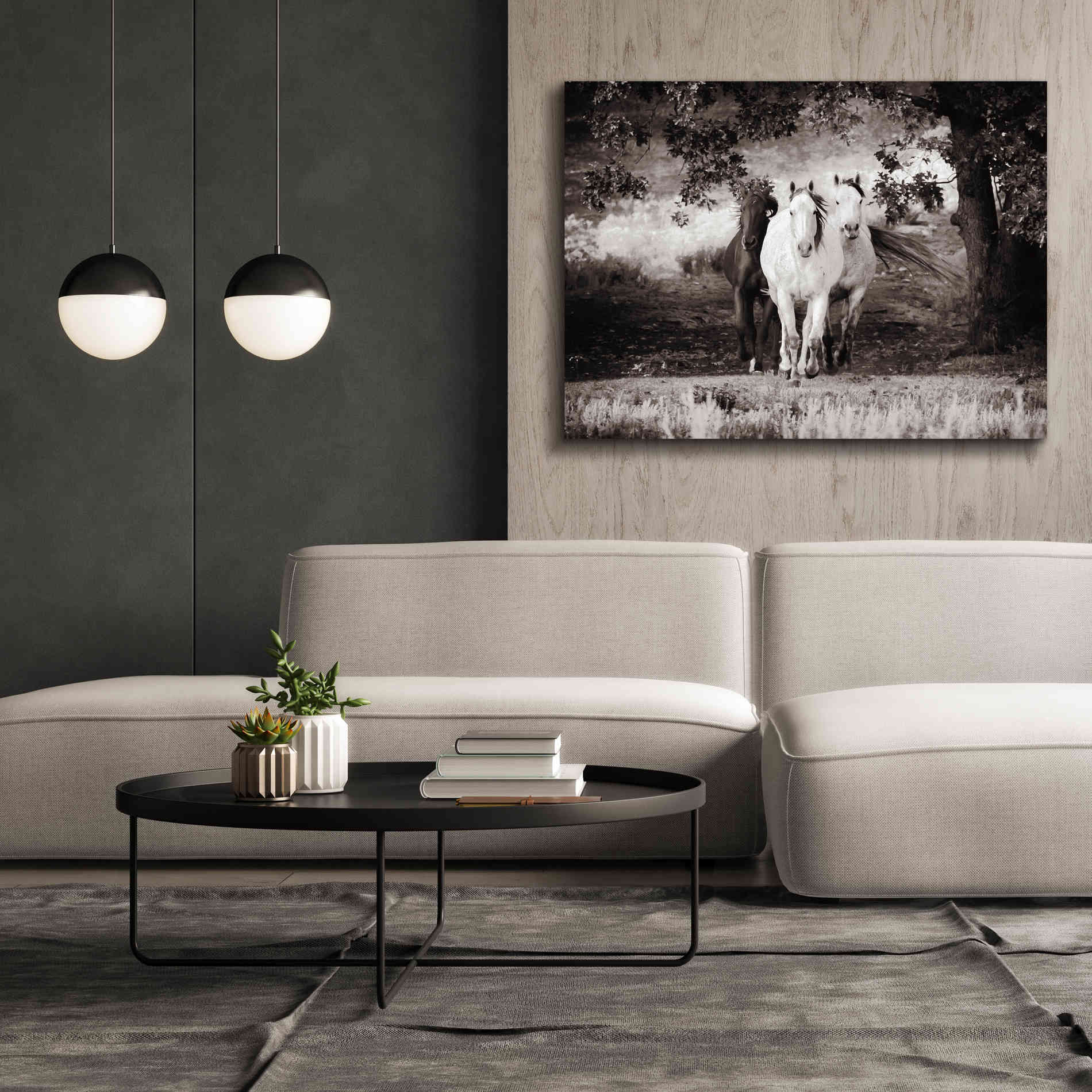 'Three Wild Horses Sepia' by Debra Van Swearingen, Canvas Wall Art,54 x 40