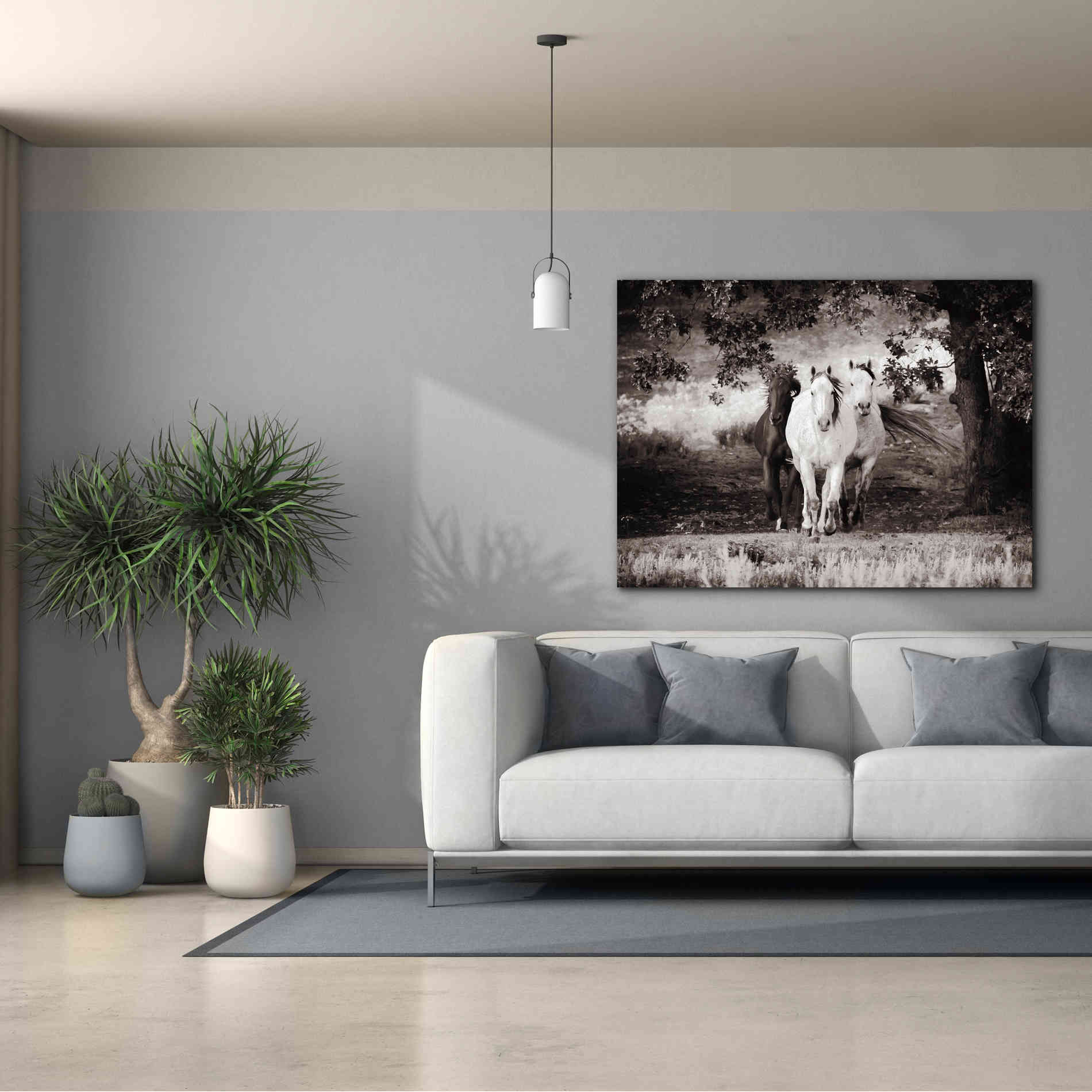 'Three Wild Horses Sepia' by Debra Van Swearingen, Canvas Wall Art,54 x 40