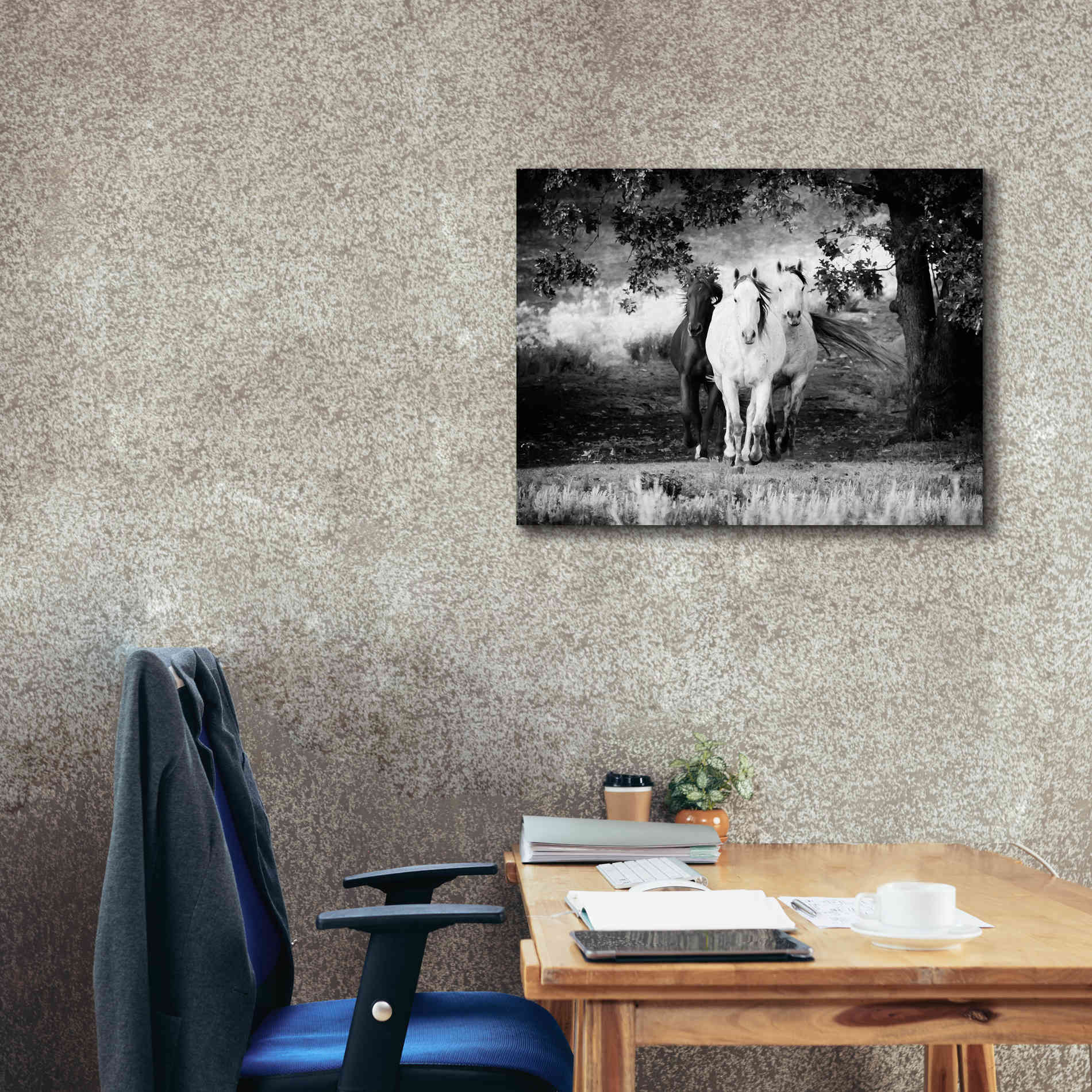 'Three Wild Horses BW' by Debra Van Swearingen, Canvas Wall Art,34 x 26