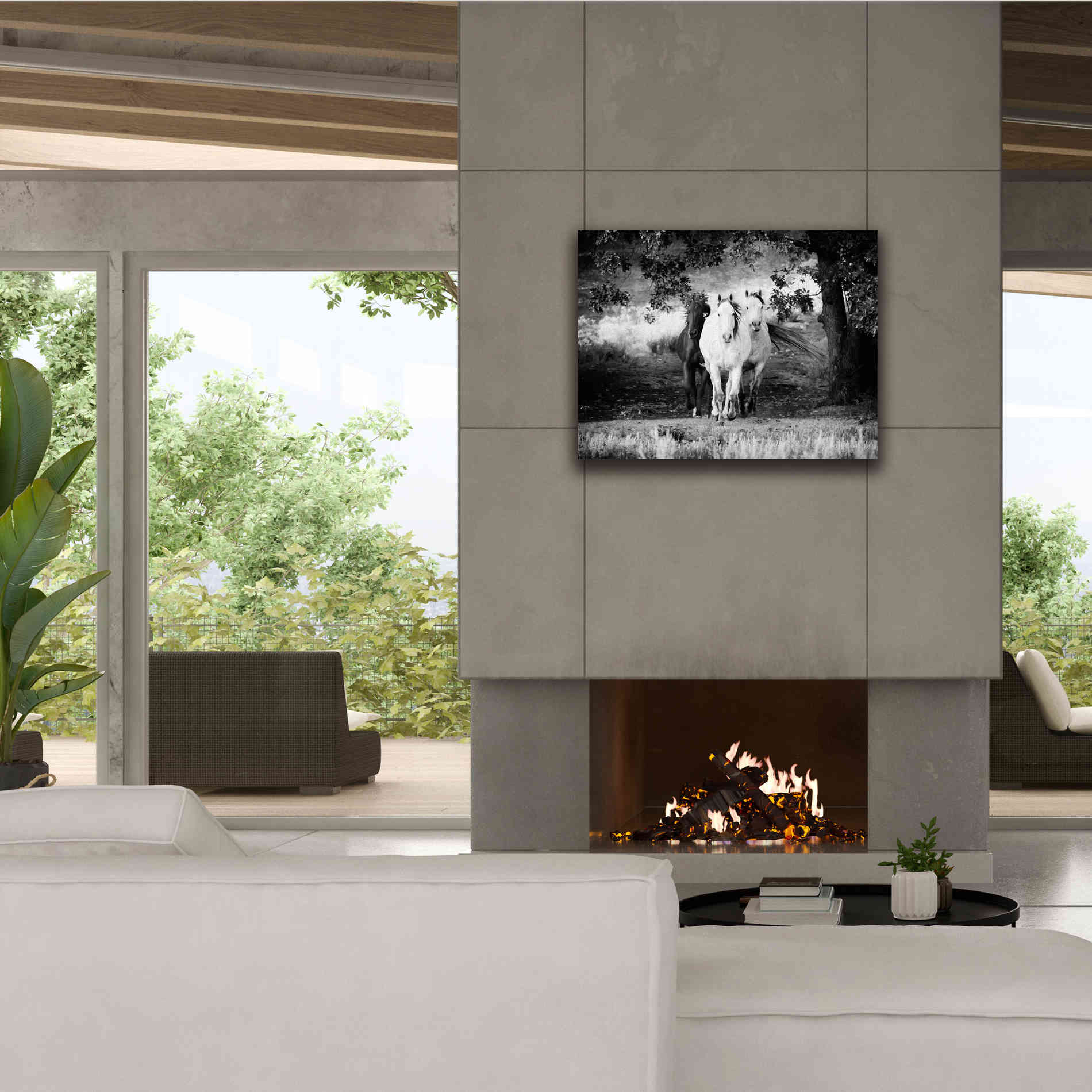 'Three Wild Horses BW' by Debra Van Swearingen, Canvas Wall Art,34 x 26