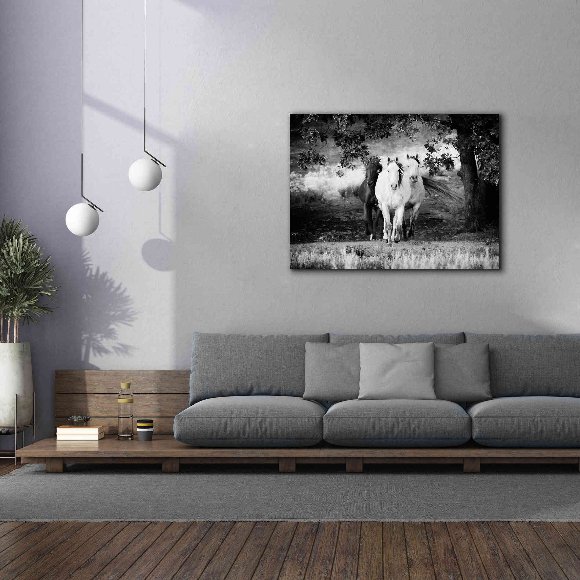 'Three Wild Horses BW' by Debra Van Swearingen, Canvas Wall Art,54 x 40