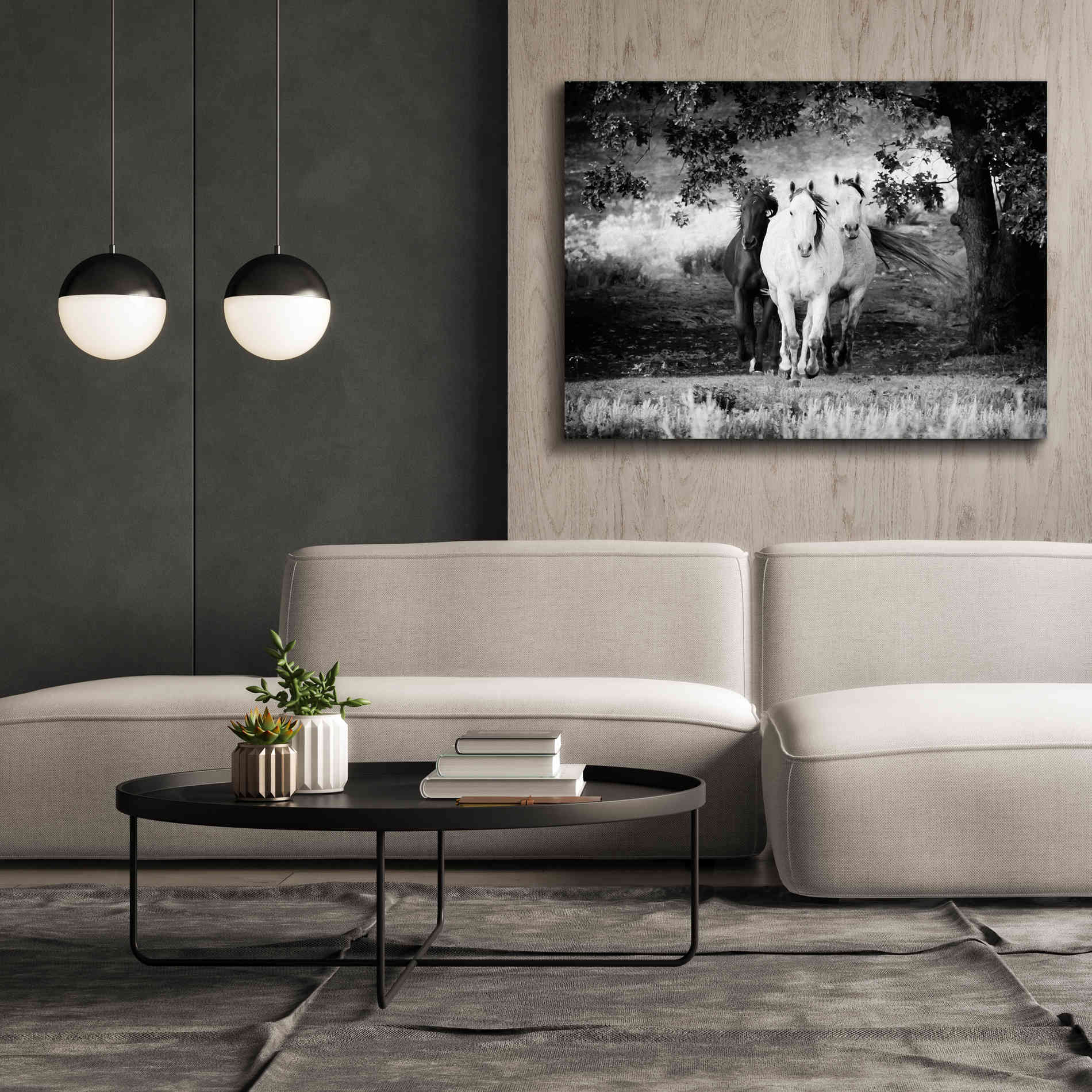'Three Wild Horses BW' by Debra Van Swearingen, Canvas Wall Art,54 x 40