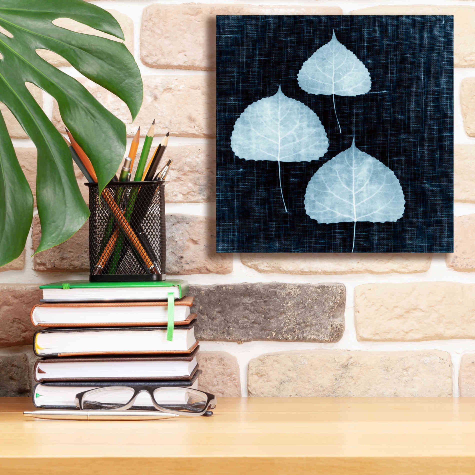 'Leaves on Linen III' by Debra Van Swearingen, Canvas Wall Art,12 x 12