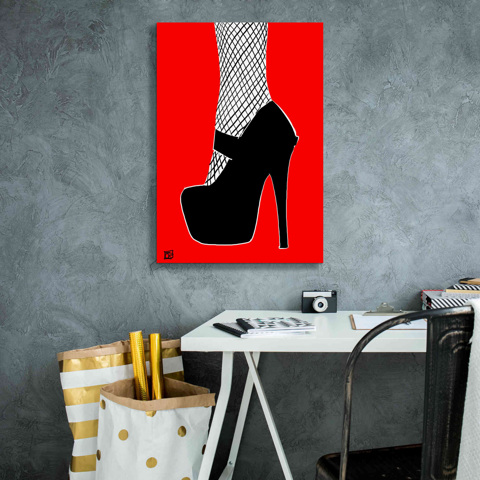 'Black heel on red' by Giuseppe Cristiano, Canvas Wall Art,18 x 26