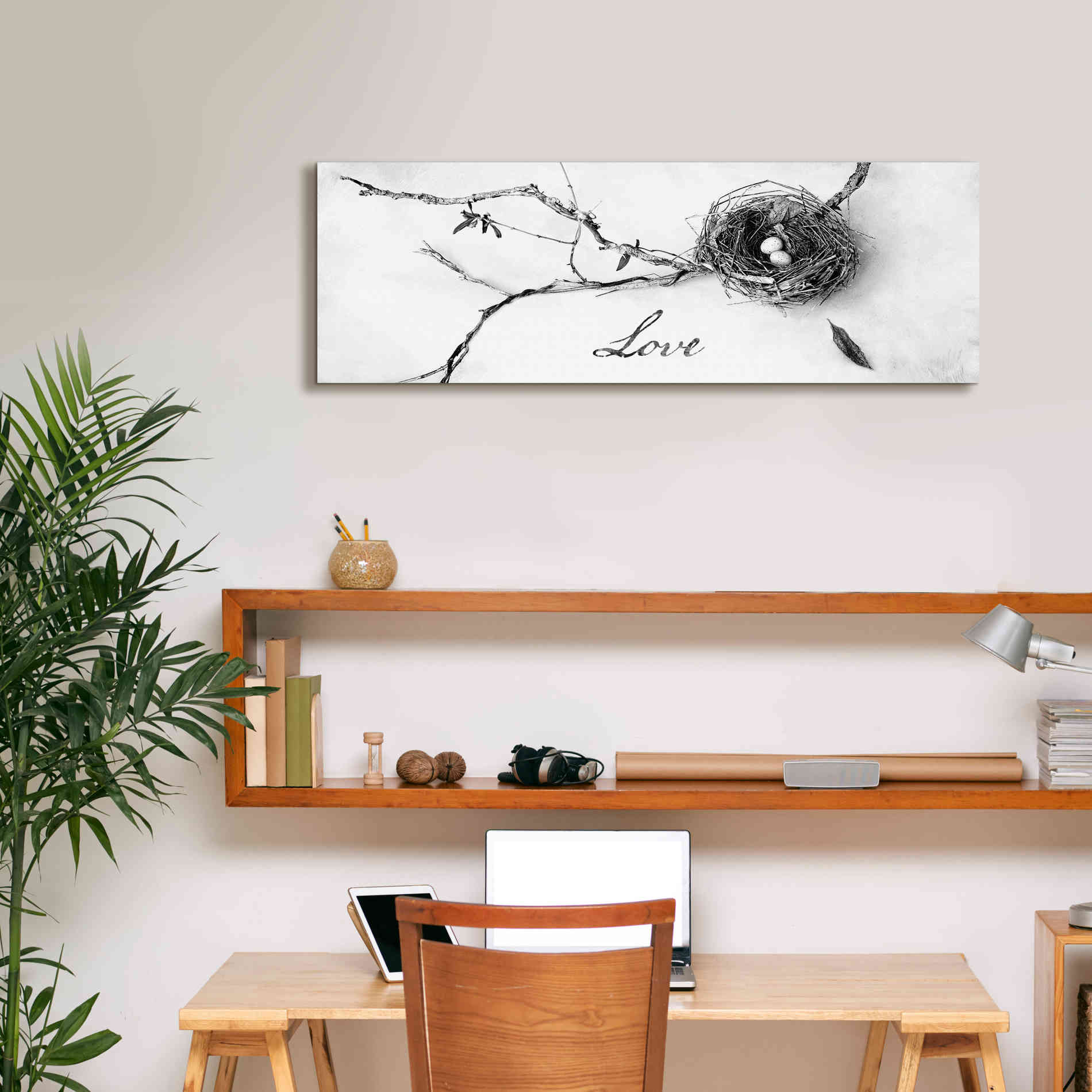 'Nest and Branch Love' by Debra Van Swearingen, Canvas Wall Art,36 x 12