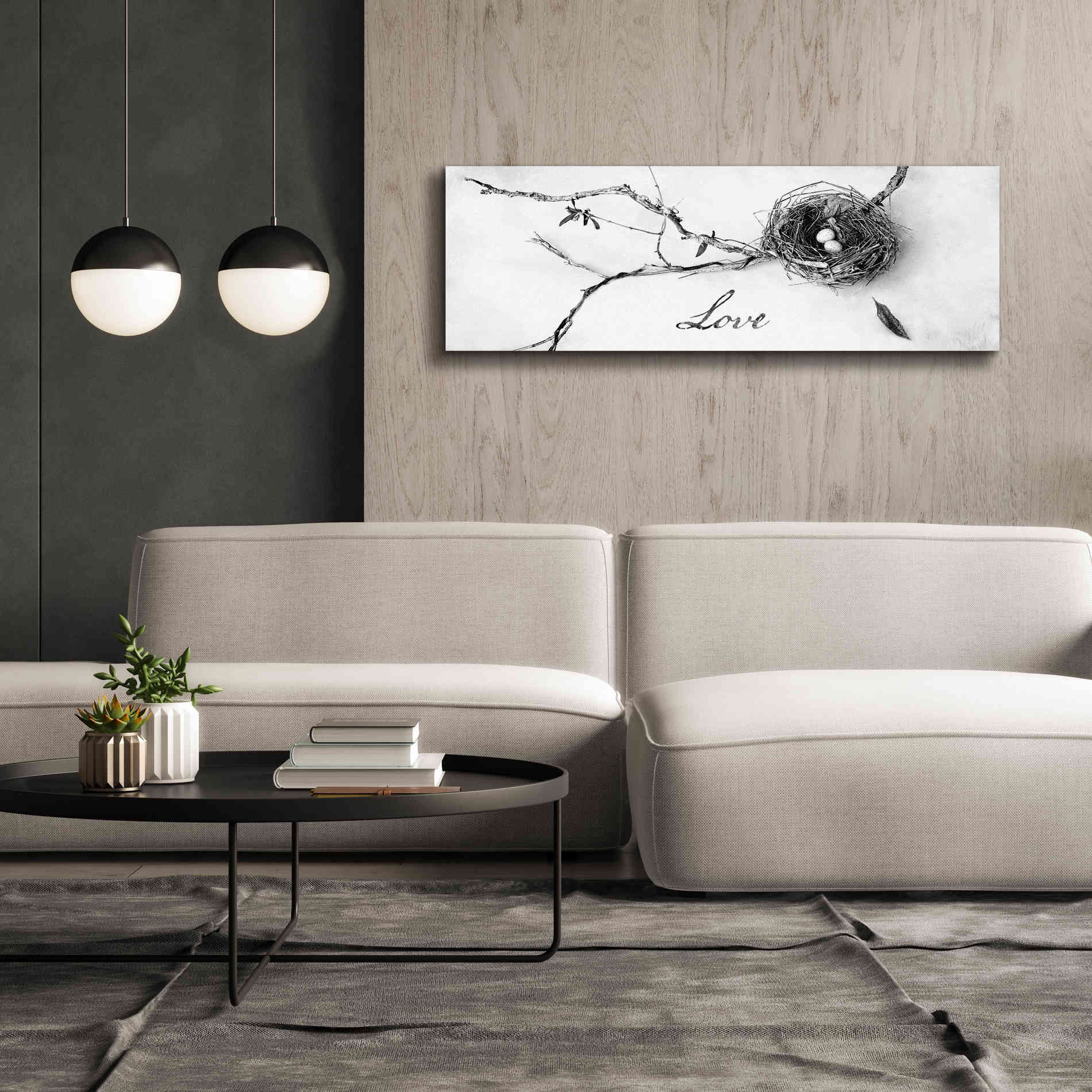 'Nest and Branch Love' by Debra Van Swearingen, Canvas Wall Art,60 x 20