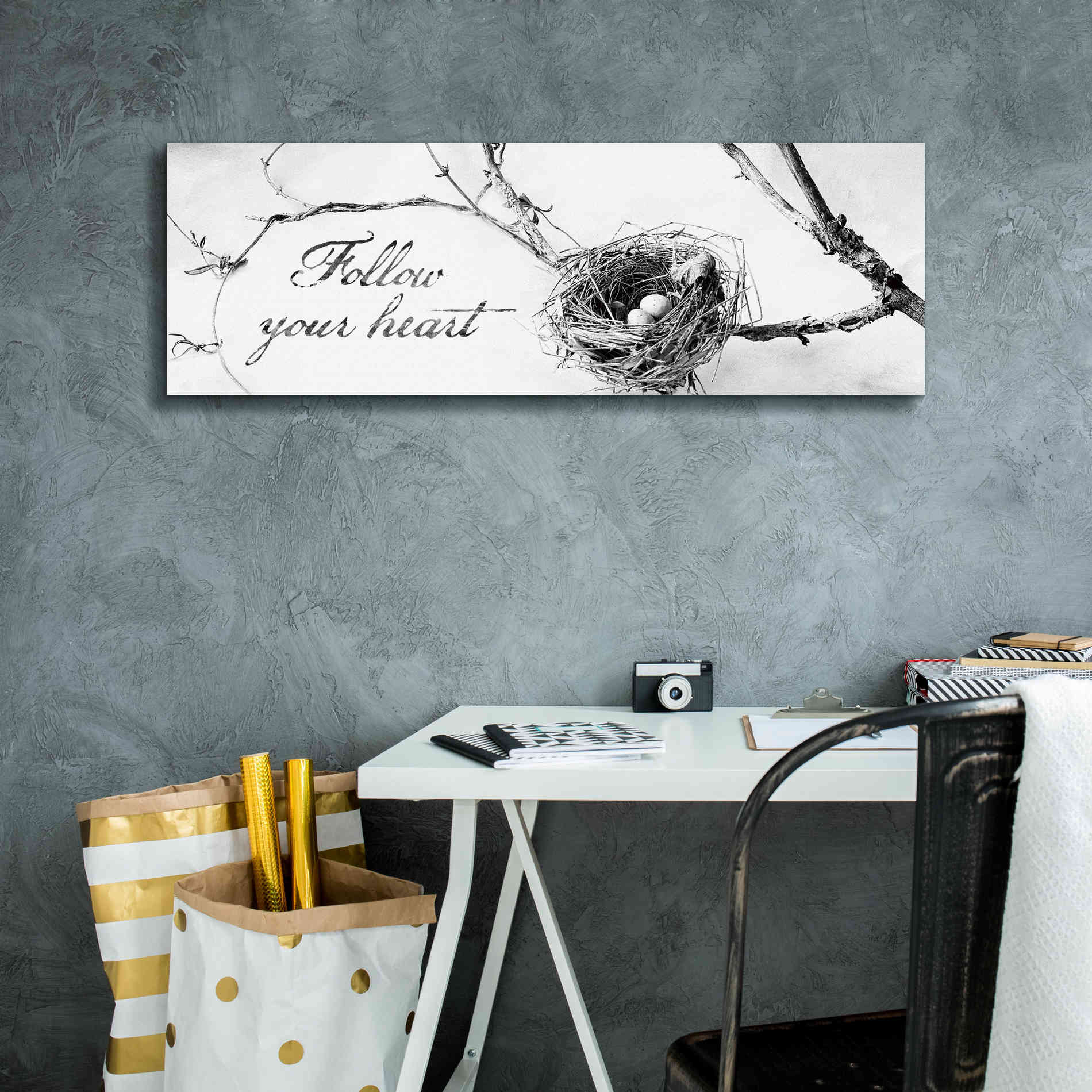 'Nest and Branch Follow Your Heart' by Debra Van Swearingen, Canvas Wall Art,36 x 12