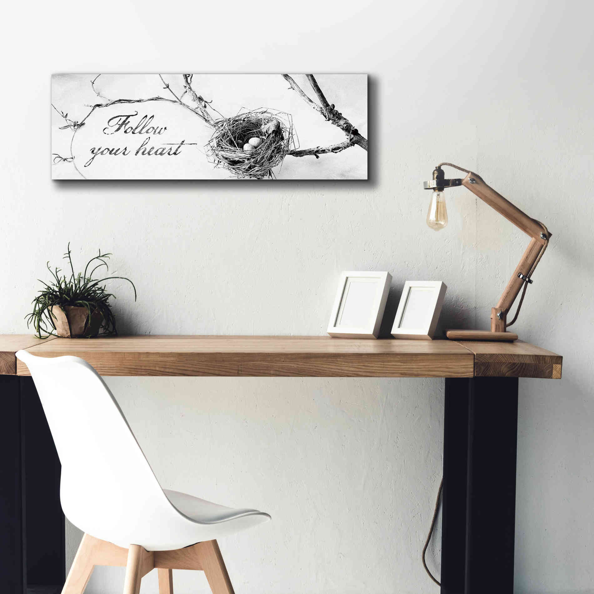'Nest and Branch Follow Your Heart' by Debra Van Swearingen, Canvas Wall Art,36 x 12