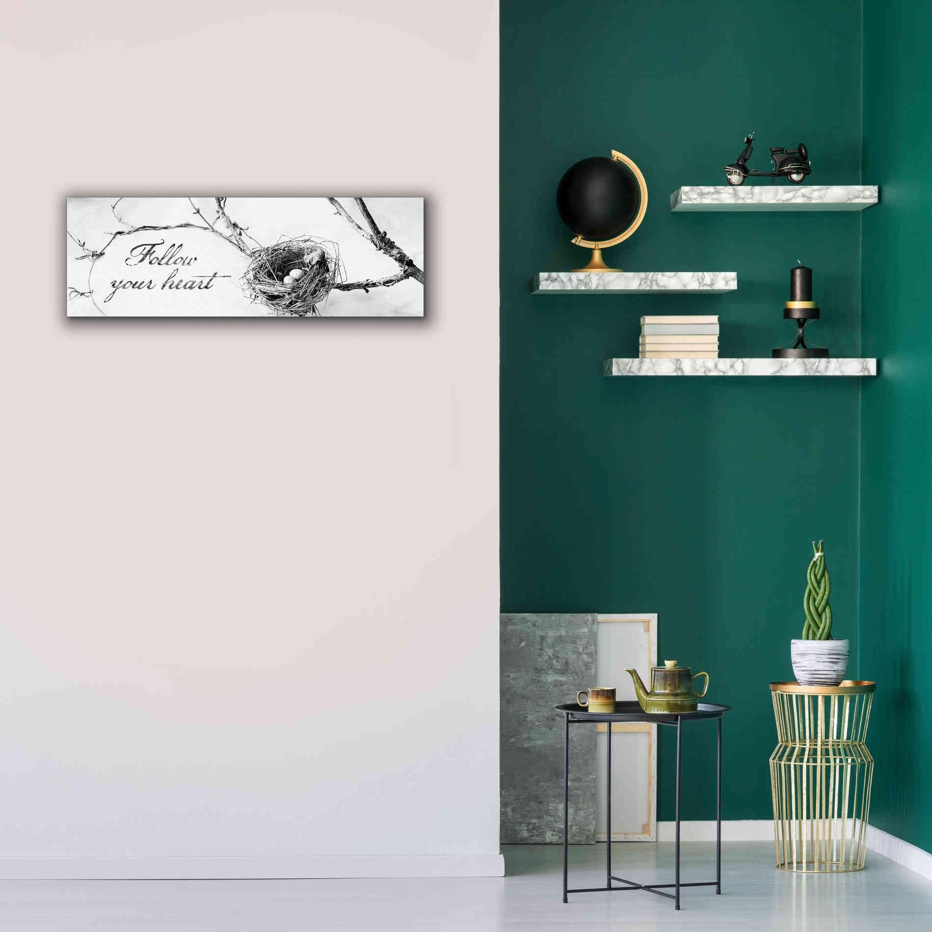 'Nest and Branch Follow Your Heart' by Debra Van Swearingen, Canvas Wall Art,36 x 12