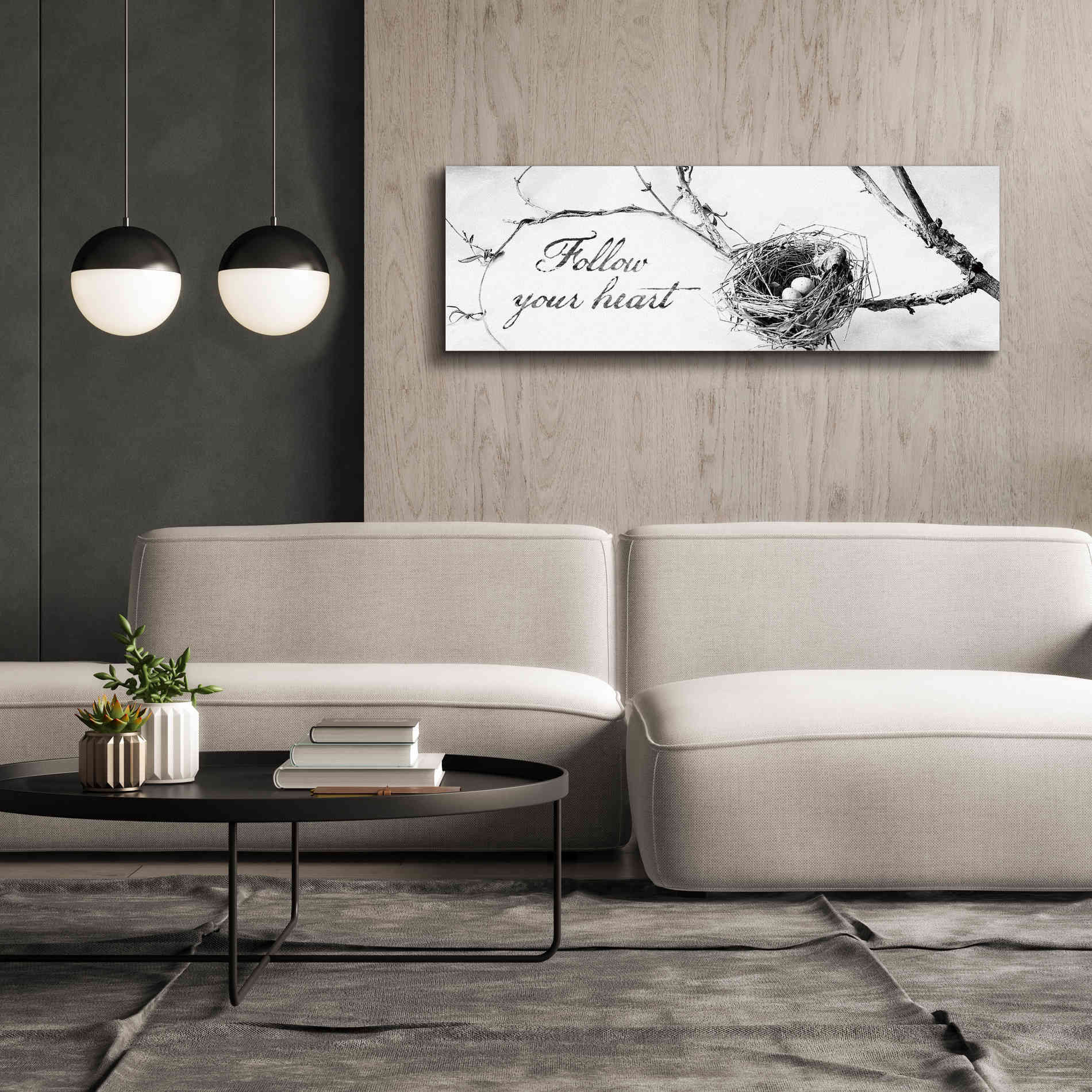 'Nest and Branch Follow Your Heart' by Debra Van Swearingen, Canvas Wall Art,60 x 20