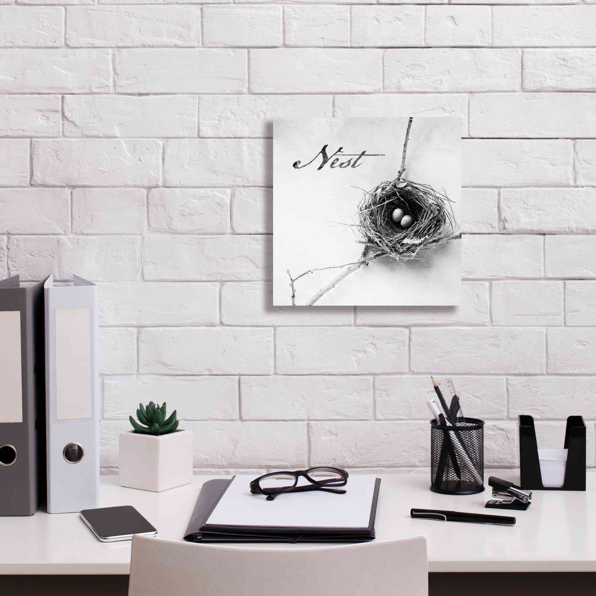 'Nest and Branch IV - Nest B&W' by Debra Van Swearingen, Canvas Wall Art,12 x 12