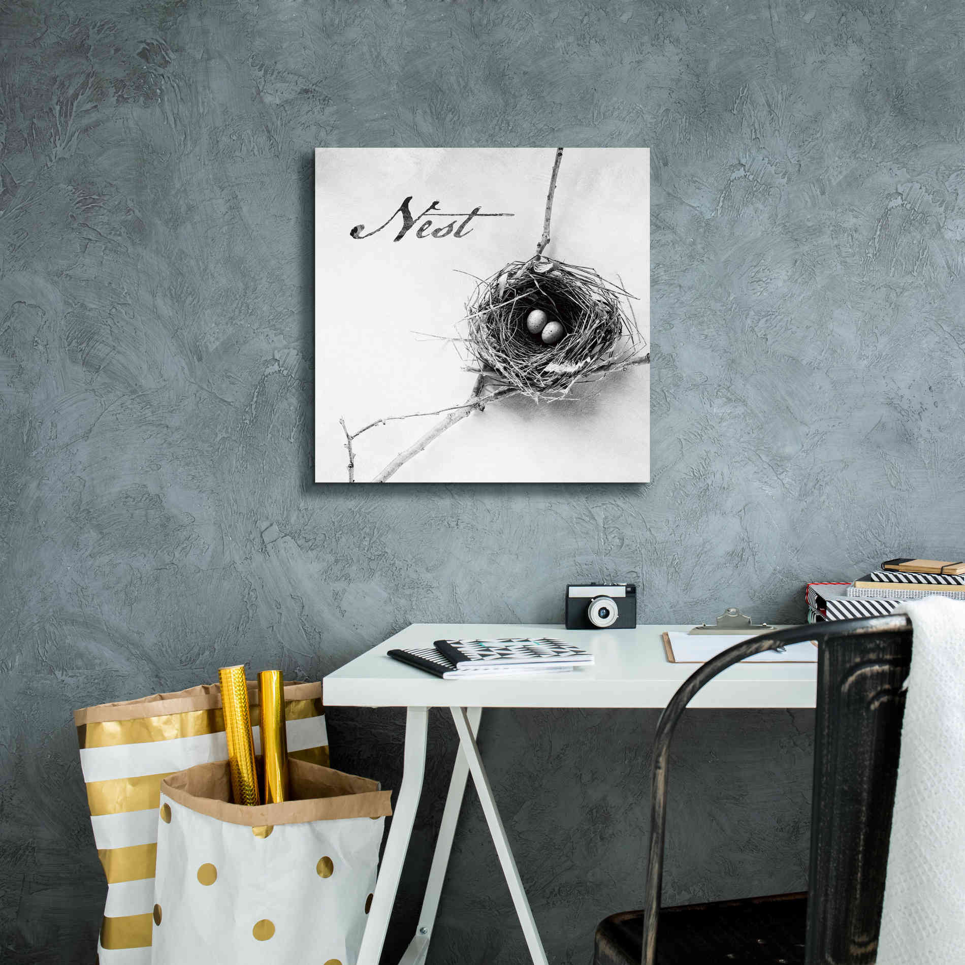 'Nest and Branch IV - Nest B&W' by Debra Van Swearingen, Canvas Wall Art,18 x 18